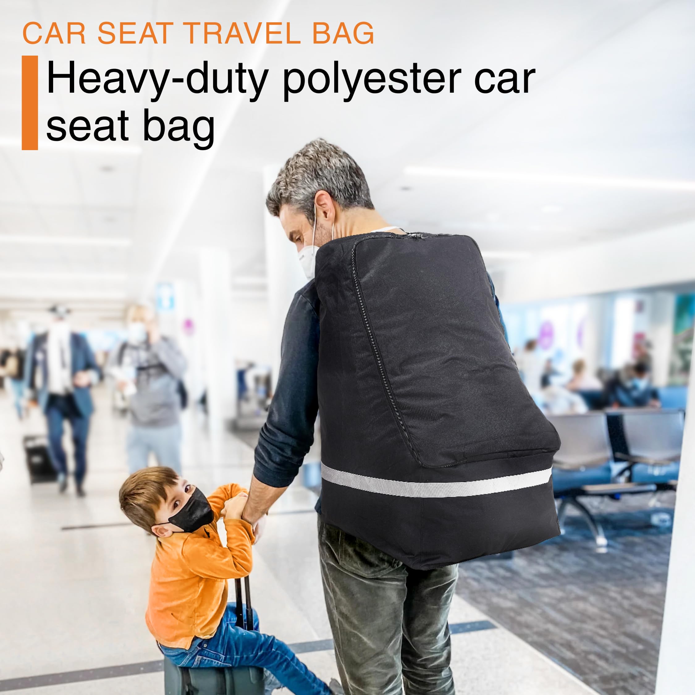 Hynec Tech Durable Black Car Seat Travel Bag - Padded Backpack for Airplane Gate Check | Heavy-Duty Car Seat Carrier with Storage Pockets | Perfect for Airport Travel with Kids & Baby Gear
