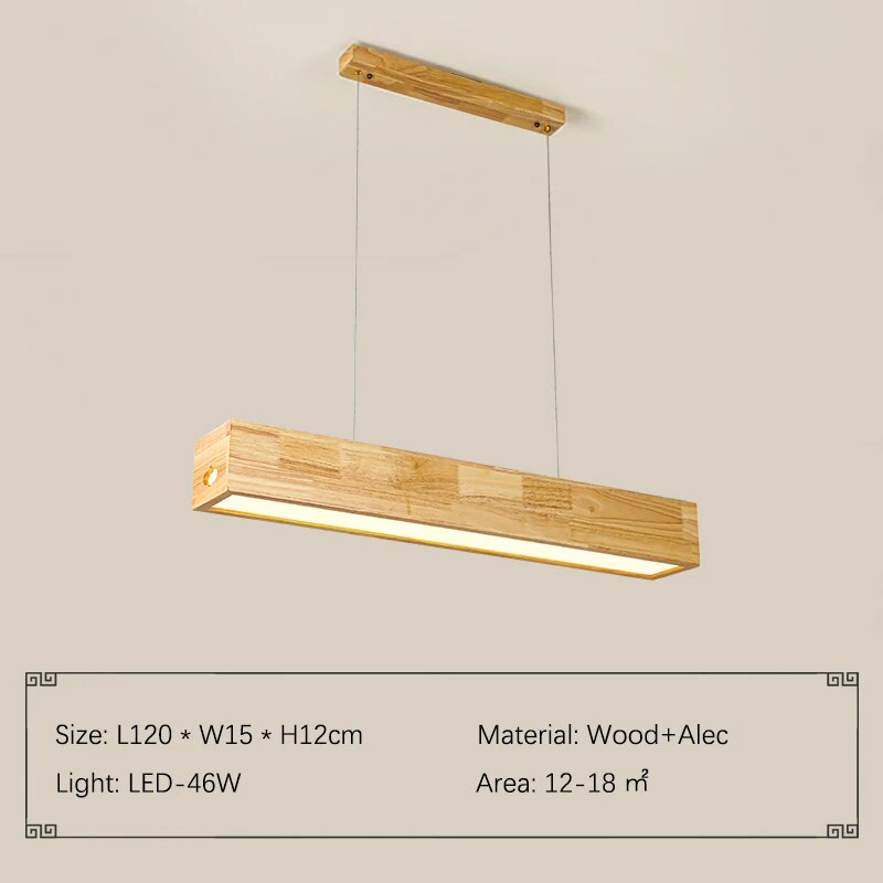 Handcrafted Walnut Wood Rectangular Hanging Light Fixture - Modern Farmhouse Pendant Lighting for Dining Room, Kitchen Island & Bedroom