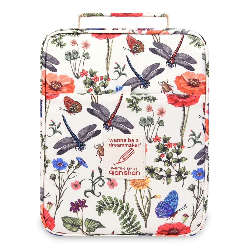 Qianshan Large Capacity Pencil Case Holder - Organizes 202 Pencils or 136 Gel Pens with Secure Zipper Closure, Perfect for Watercolor Pens, Markers & Art Supplies - Ideal for School, Office & Artist Storage (Dragonfly Design)