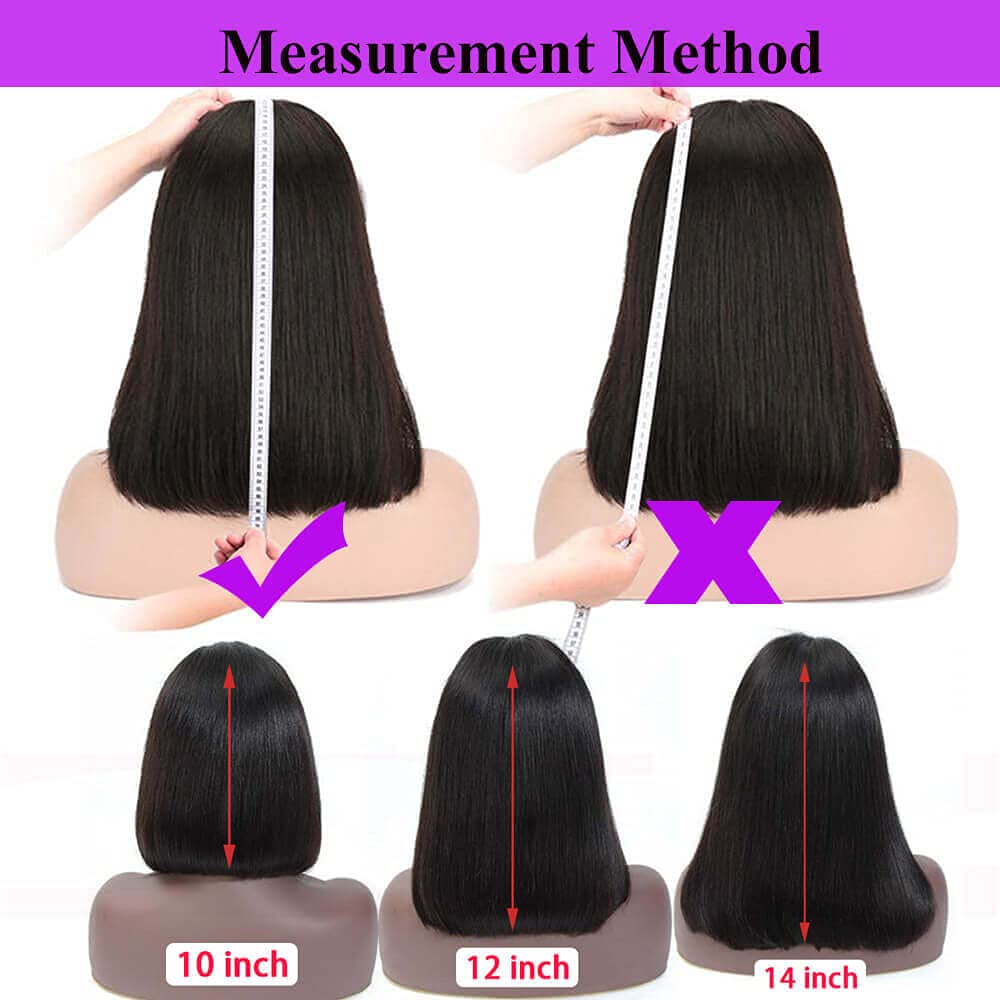 10inch Brazilian Remy Human Hair U Part Wig - Straight Bob Wig for Black Women | Clip-in Hair Extensions | Natural Black Color | Perfect for Daily Wear, Parties & Special Occasions