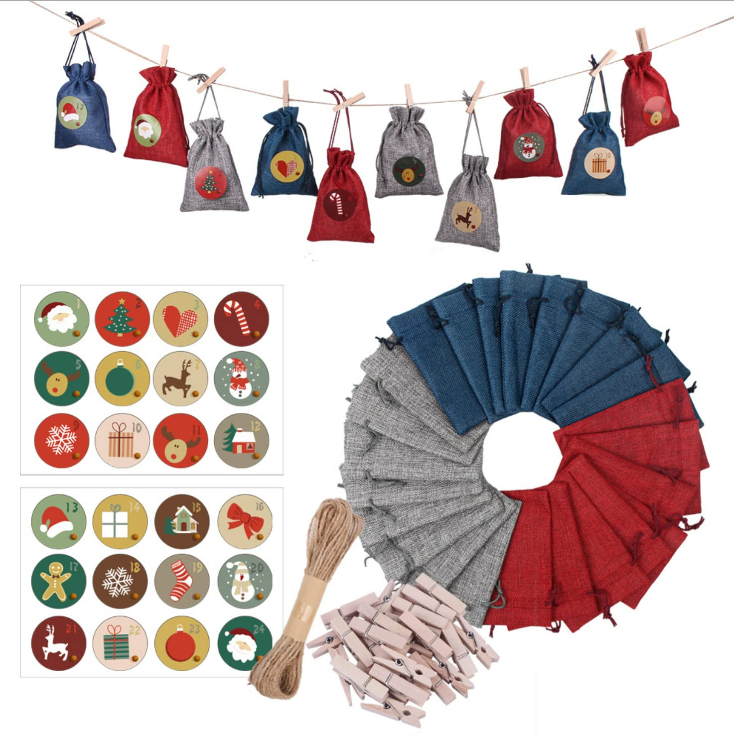 Yidoom 2021 Christmas Advent Calendar - 24 Days Countdown with Ornaments, Wall Decor & Hanging Bags | Bulk Candy Gift Sacks for DIY Holiday Decorations | Perfect for Home, Office & Party Decor