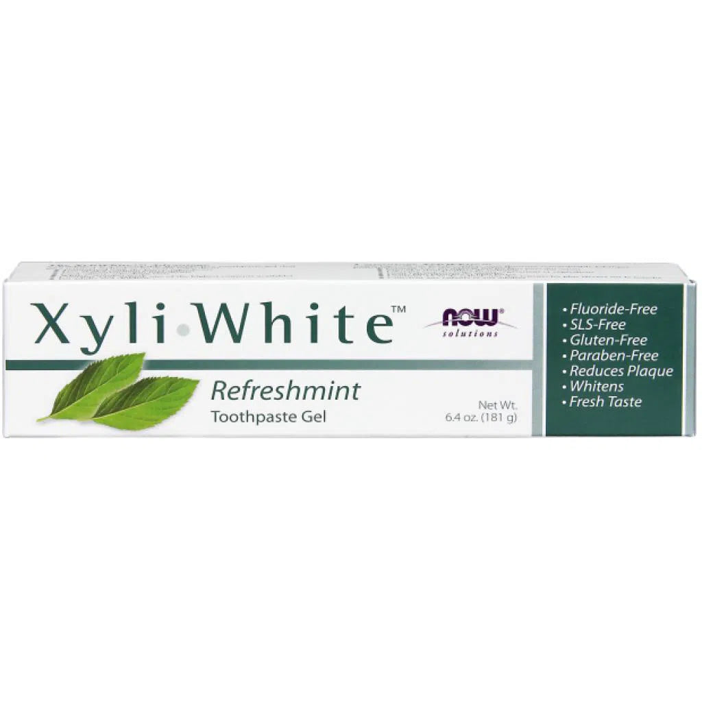 NOW XyliWhite Refreshmint Toothpaste Gel - Fluoride-Free Whitening Toothpaste with Xylitol for Fresh Breath & Cavity Protection - Perfect for Daily Oral Care & Travel