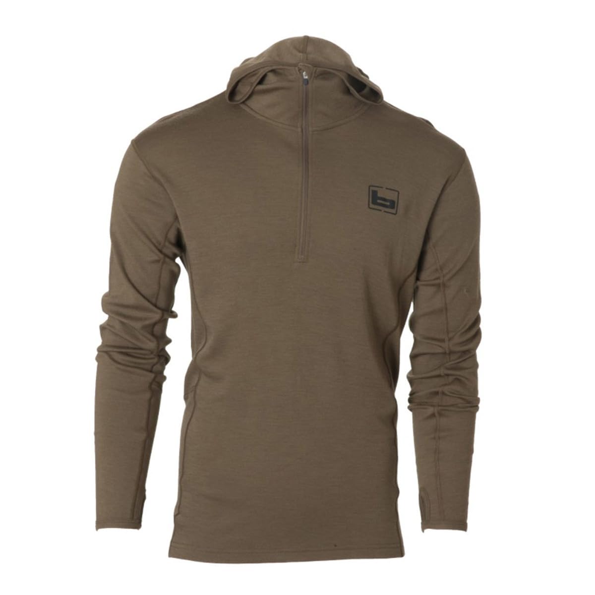 Premium Banded Base Wool Hoodie - Mid Weight Warm Pullover for Men & Women - Chocolate Brown - Size Large - Perfect for Outdoor Hiking & Winter Layering