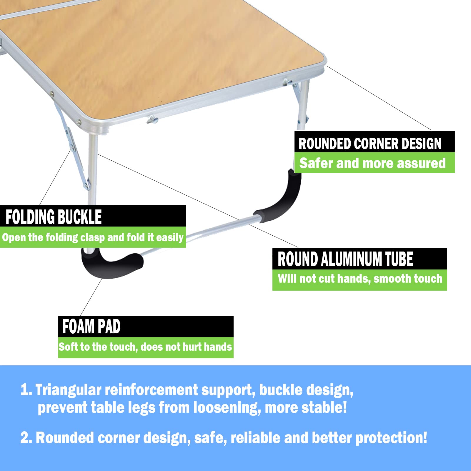 Portable Folding Table - Lightweight Bamboo Camping Table for Outdoor Travel, Beach, Picnic & BBQ | Compact Laptop Desk for Patio, Party & Home Use | Easy Storage & Carry