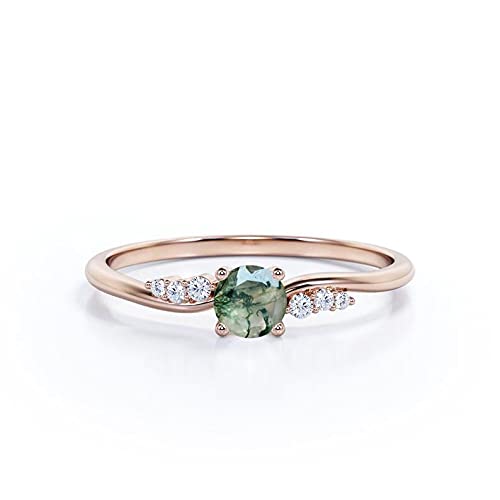 10K & 14K Gold Moss Agate Promise Ring | Twisted Shank Engagement Ring | Natural Green Gemstone Healing Quartz Jewelry | Perfect for Proposals, Anniversaries & Spiritual Healing
