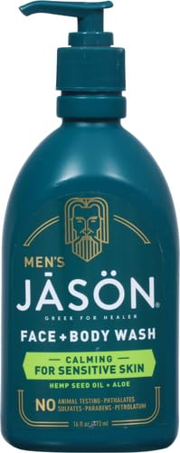 Jason Men's Calming 2-in-1 Face and Body Wash for Sensitive Skin, 16 oz – Hydrating & Soothing Cleanser for Daily Shower & Post-Workout Use