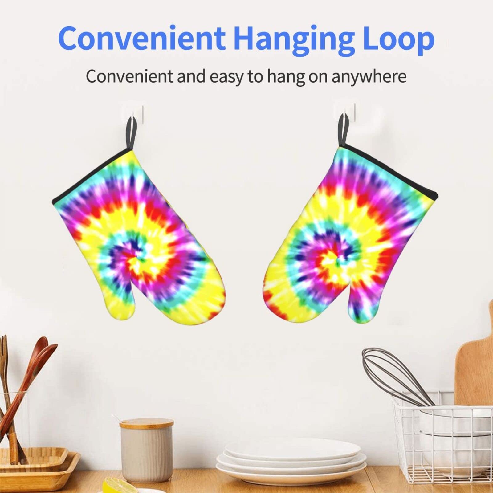 Unique Tie Dye Oven Mitts and Pot Holders Set - Non-Slip Heat Resistant Kitchen Gloves & Pot Pads for Cooking, Baking, Grilling - Perfect for Home Chefs and BBQ Enthusiasts
