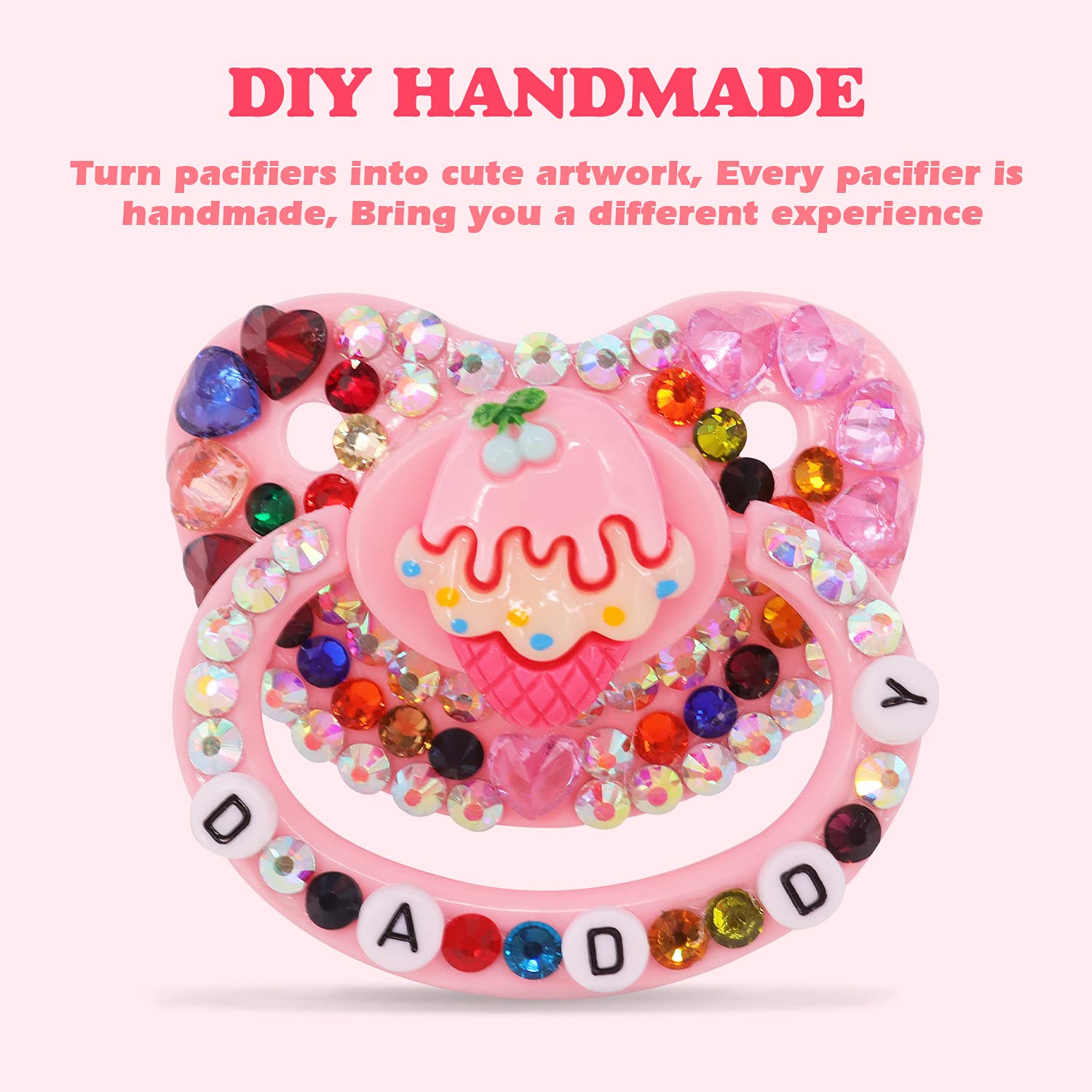 Adult Pacifier Candy - Cute Baby Pacifiers for Adults (Pink Ice Cream Design) - Perfect for Stress Relief, Cosplay, and Sensory Needs