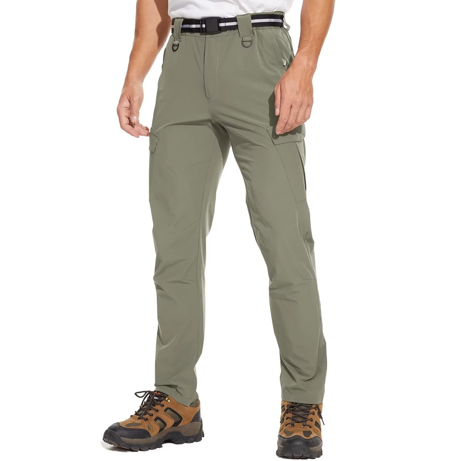 Men's Quick Dry Waterproof Lightweight Hiking Pants - Outdoor Cargo Work & Fishing Pants with 6 Pockets & Belt - Perfect for Camping, Trekking and Adventure Travel