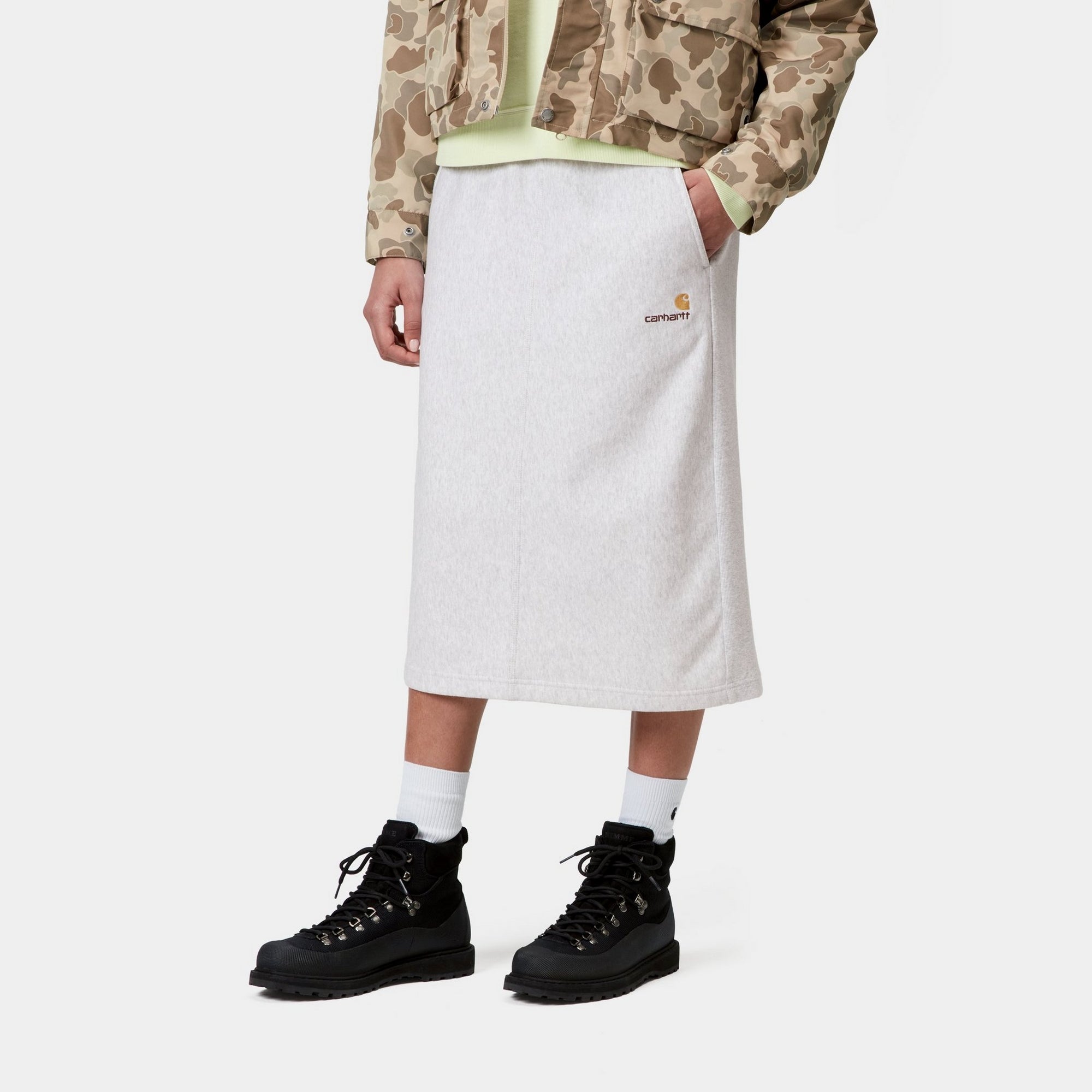American Script Sweatpants Skirt - Soft Fleece Lounge Skirt with Elastic Waistband | Ash Heather Color | Perfect for Yoga, Lounging & Casual Wear