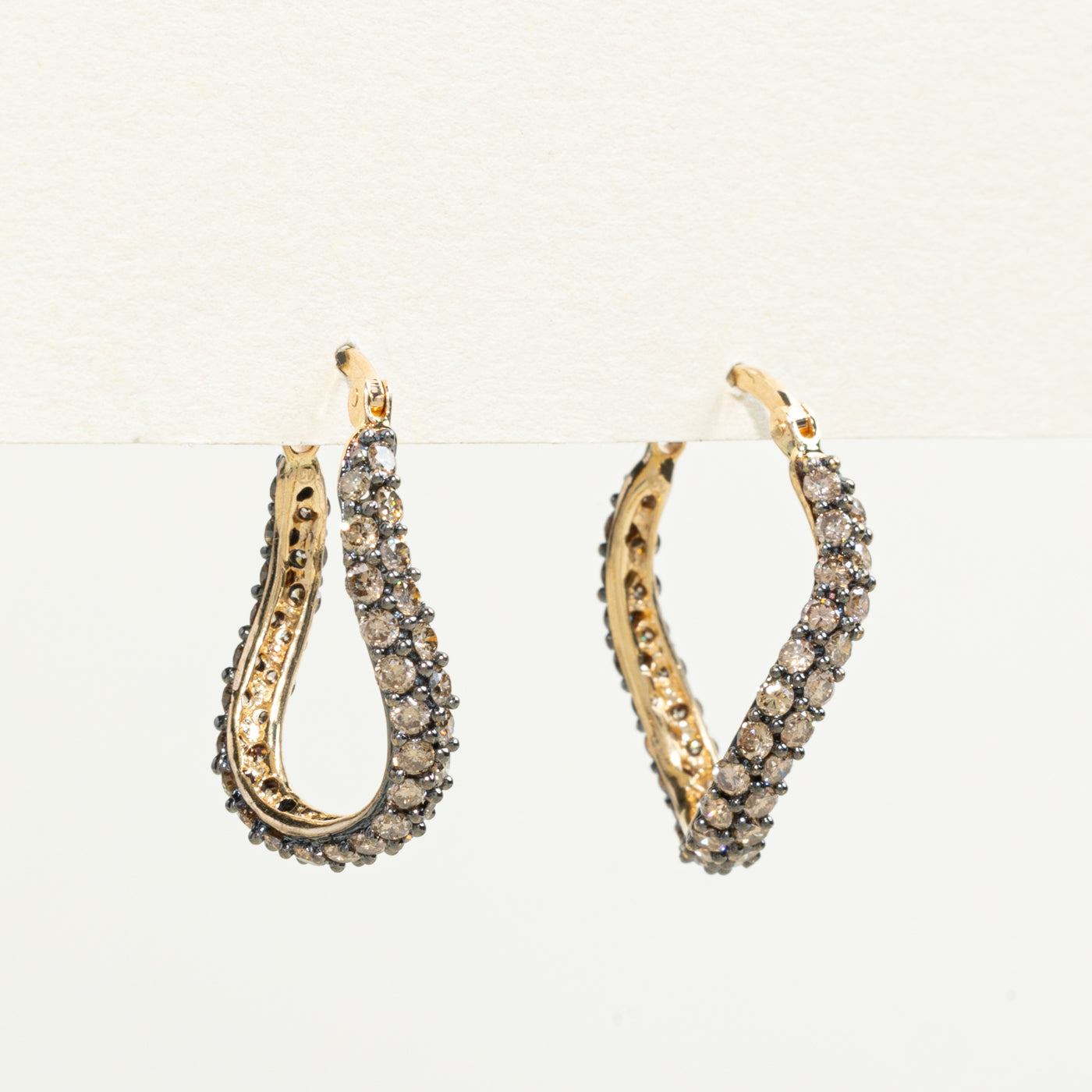14K Yellow Gold Diamond Wavy Hoop Earrings for Women - 1.98 Carat Total Weight (ctw) | Elegant Dangle Earrings for Parties, Weddings & Everyday Wear