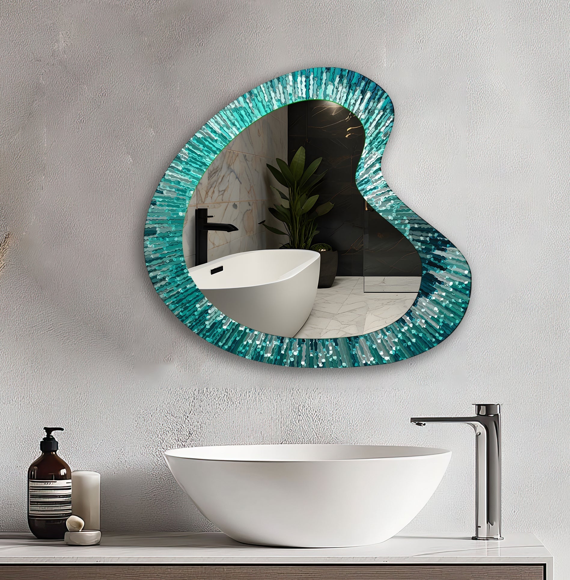 Abstract Green Lines Modern Wall Mirror - Decorative Home Accent for Living Room, Bedroom & Entryway - Stylish & Contemporary Design