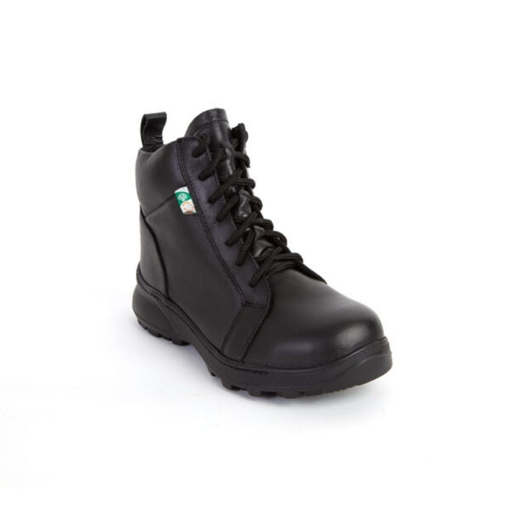 Feather Tokyo Women's Steel Toe Safety Boots with Side Zipper - Black (Model 140572) | Slip-Resistant Work Shoes for Construction, Warehouse & Outdoor Jobs
