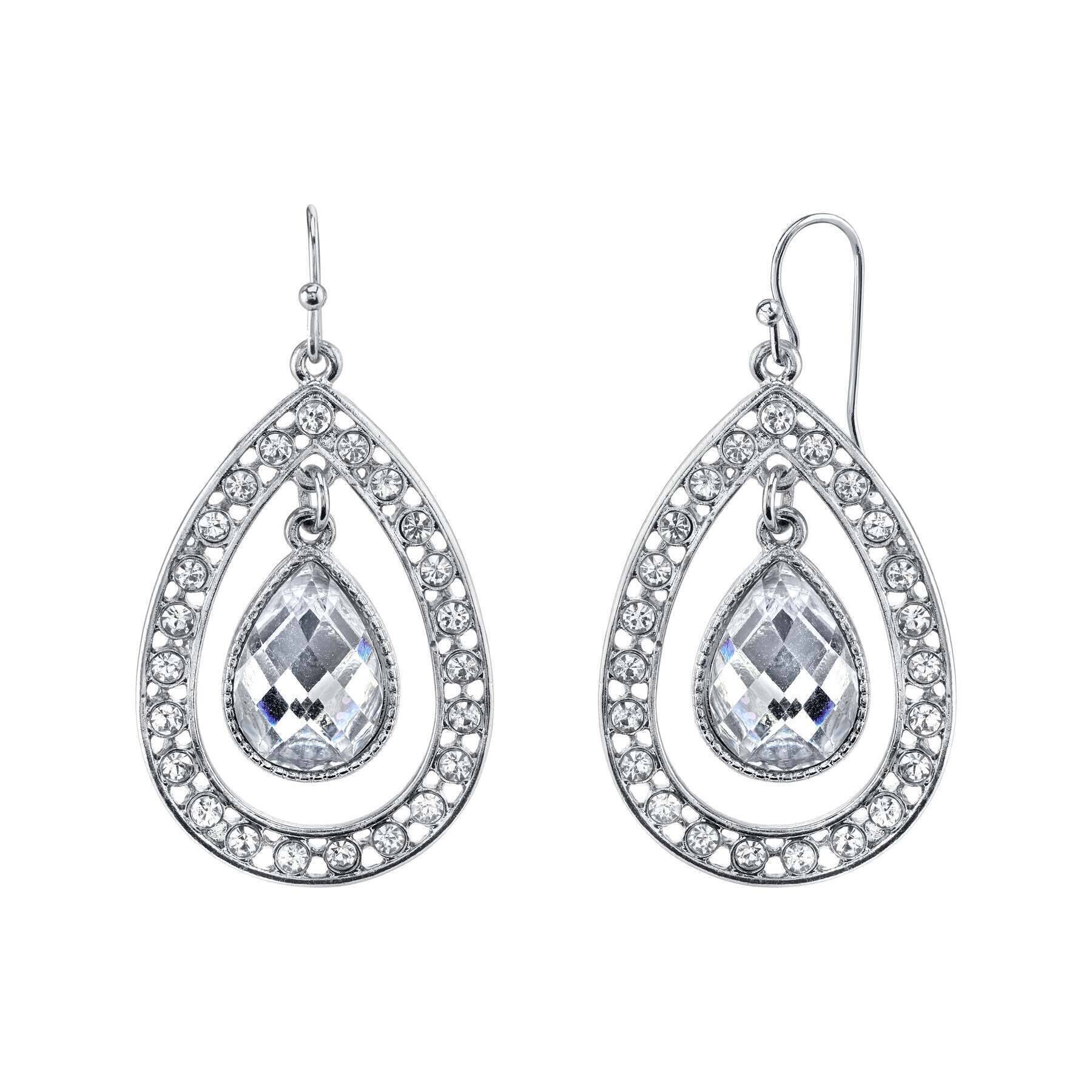 1928 Jewelry Crystal Caged Teardrop Earrings - Vintage Inspired Dangle Earrings for Women, Elegant Party & Wedding Jewelry Gift