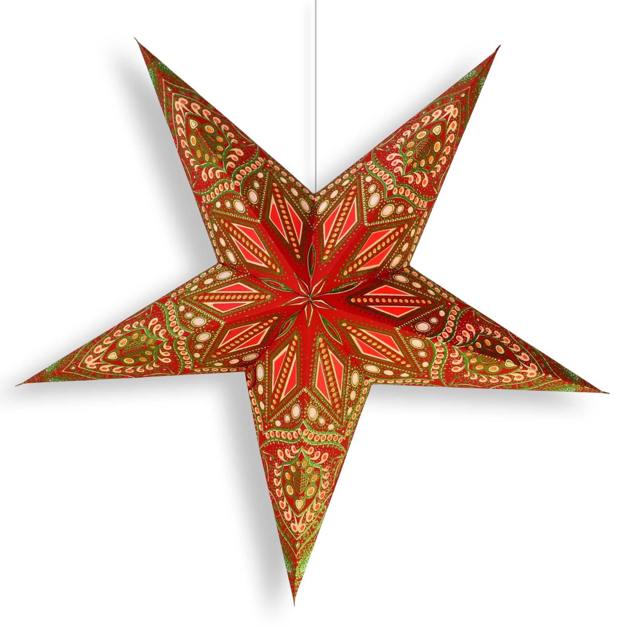 24 Inch Paper Star Lantern - Red Green Twilight Hanging Light Kit with Pendant Light | Perfect for Bedroom, Wedding, Party & Outdoor Decor