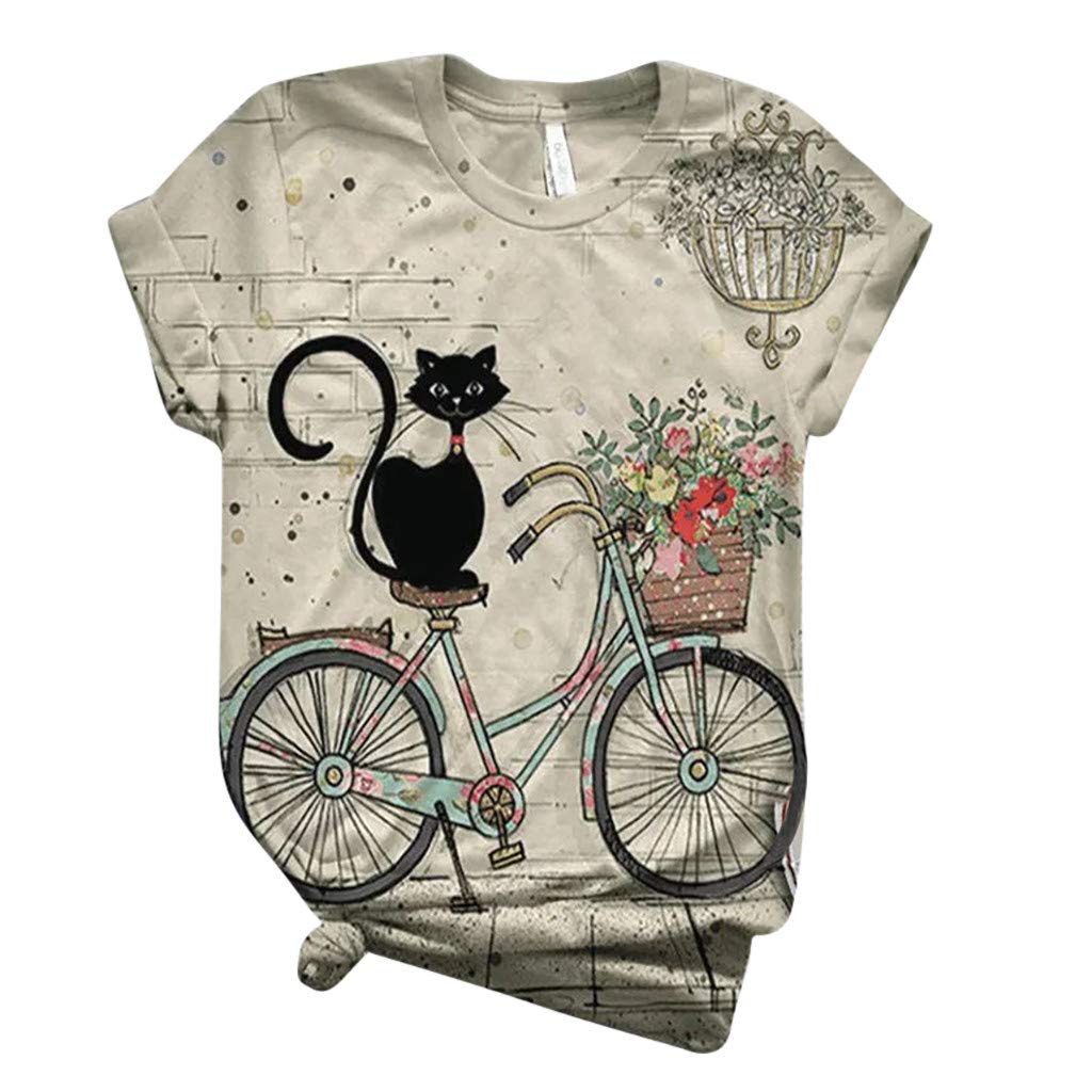 Kamendita Women's Colorblock Cat Graphic Tee - Cute Funny Short Sleeve T-Shirt for Summer | Casual Pullover Blouse & Tunic Top | Perfect for Outings, Beach Trips & Everyday Wear