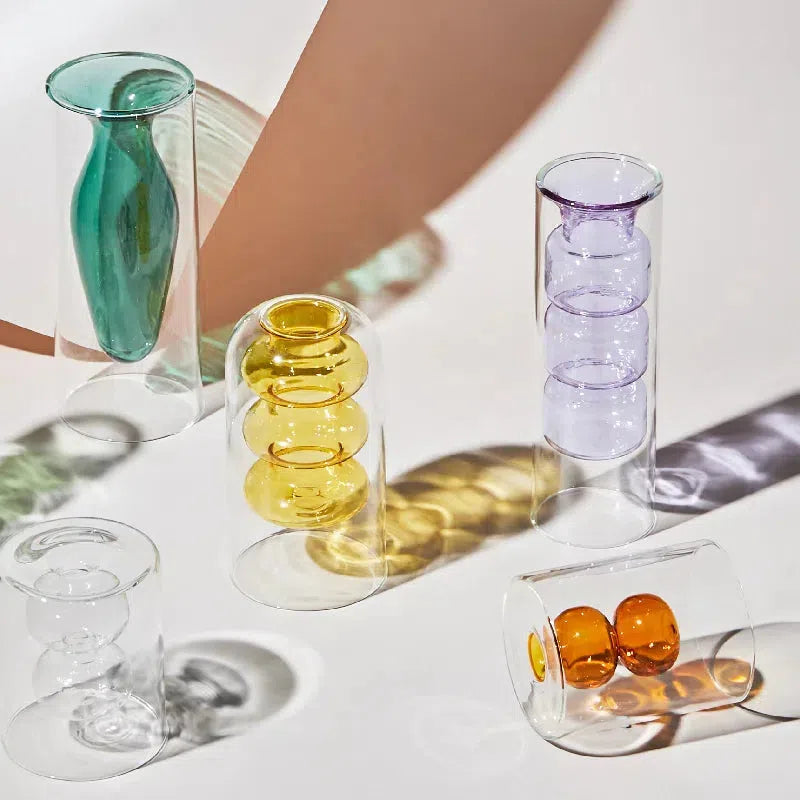 Handmade Color Inlay Glass Vase - Elegant Home Decor for Flowers, Centerpiece & Wedding Decorations - Perfect for Living Room, Dining Table & Gift Giving