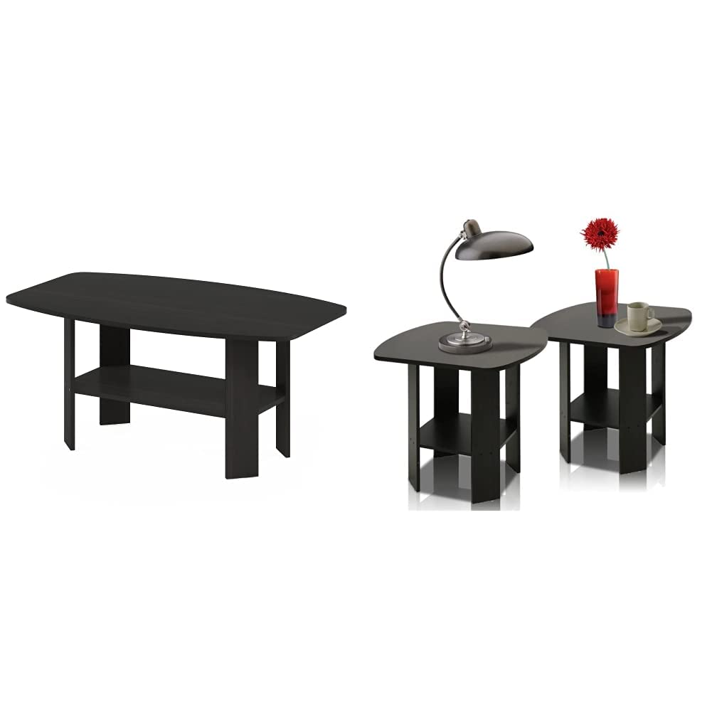 Furinno Simple Design Coffee Table Set with 2 End Tables - Espresso Finish for Living Room, Lounge & Home Decor
