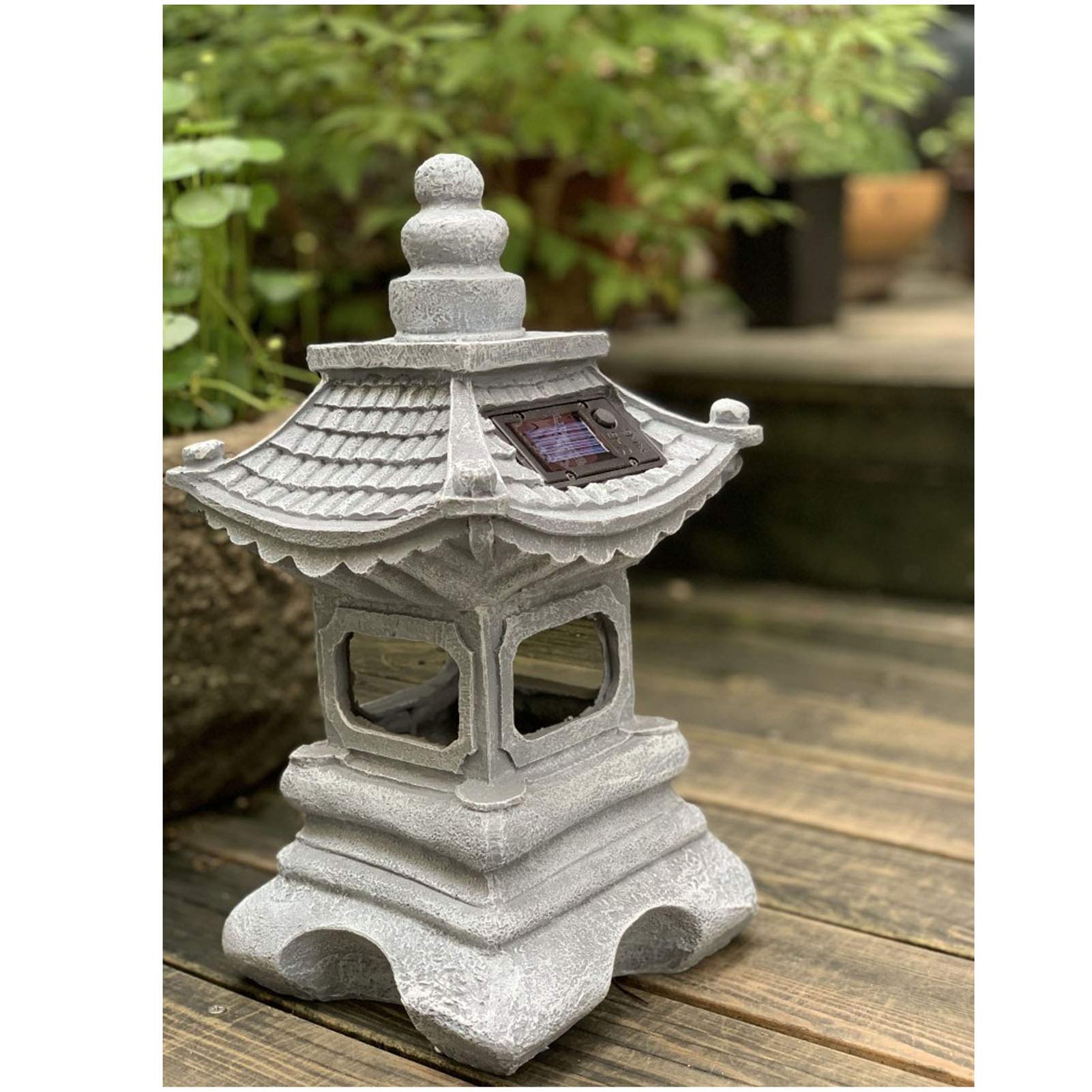 Japanese Solar Column Post Lantern - Outdoor Garden Decoration with Zen Landscape Design, Blue Solar Powered LED Light for Balcony, Villa, Pathway, and Patio Lighting