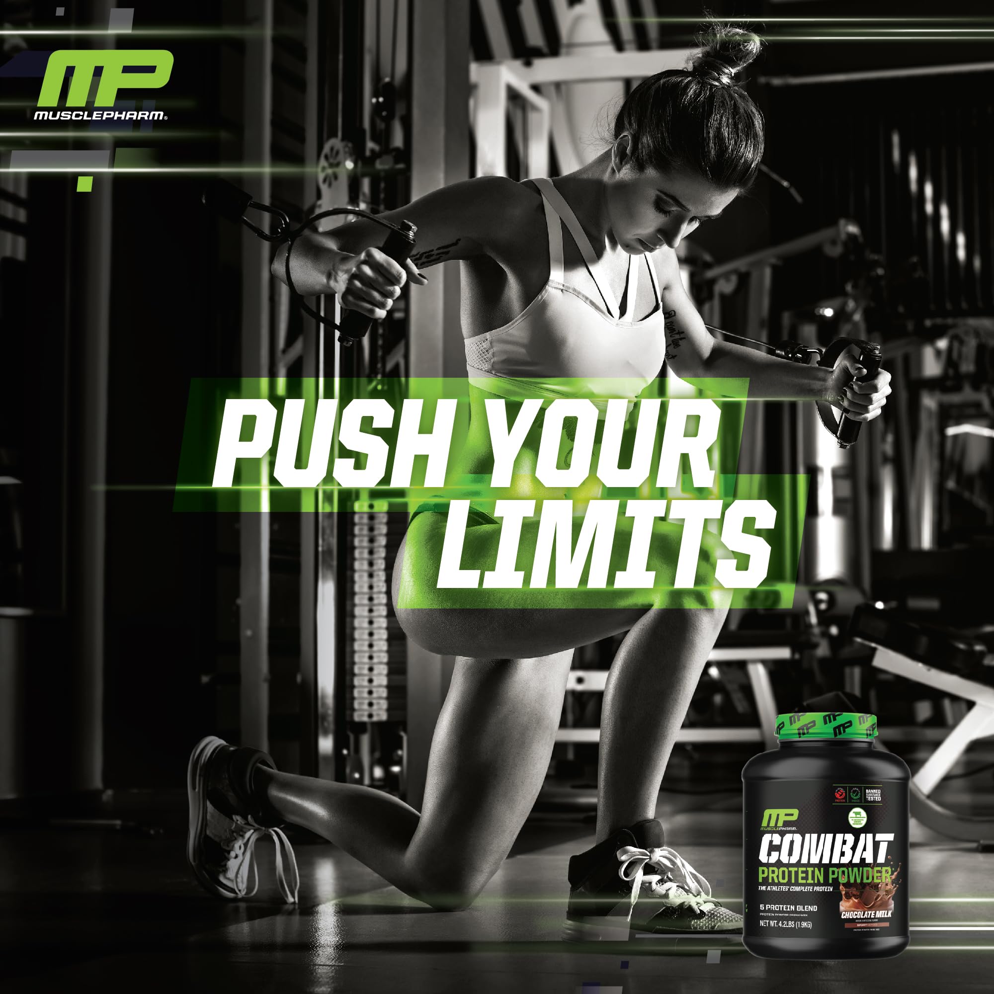 MusclePharm Combat Protein Powder - Chocolate Milk Flavor | 5 Protein Sources (Whey Isolate & Egg Albumin) | Gluten Free | 4.2lb (52 Servings) | Post-Workout Recovery & Muscle Growth Supplement for Athletes & Fitness Enthusiasts