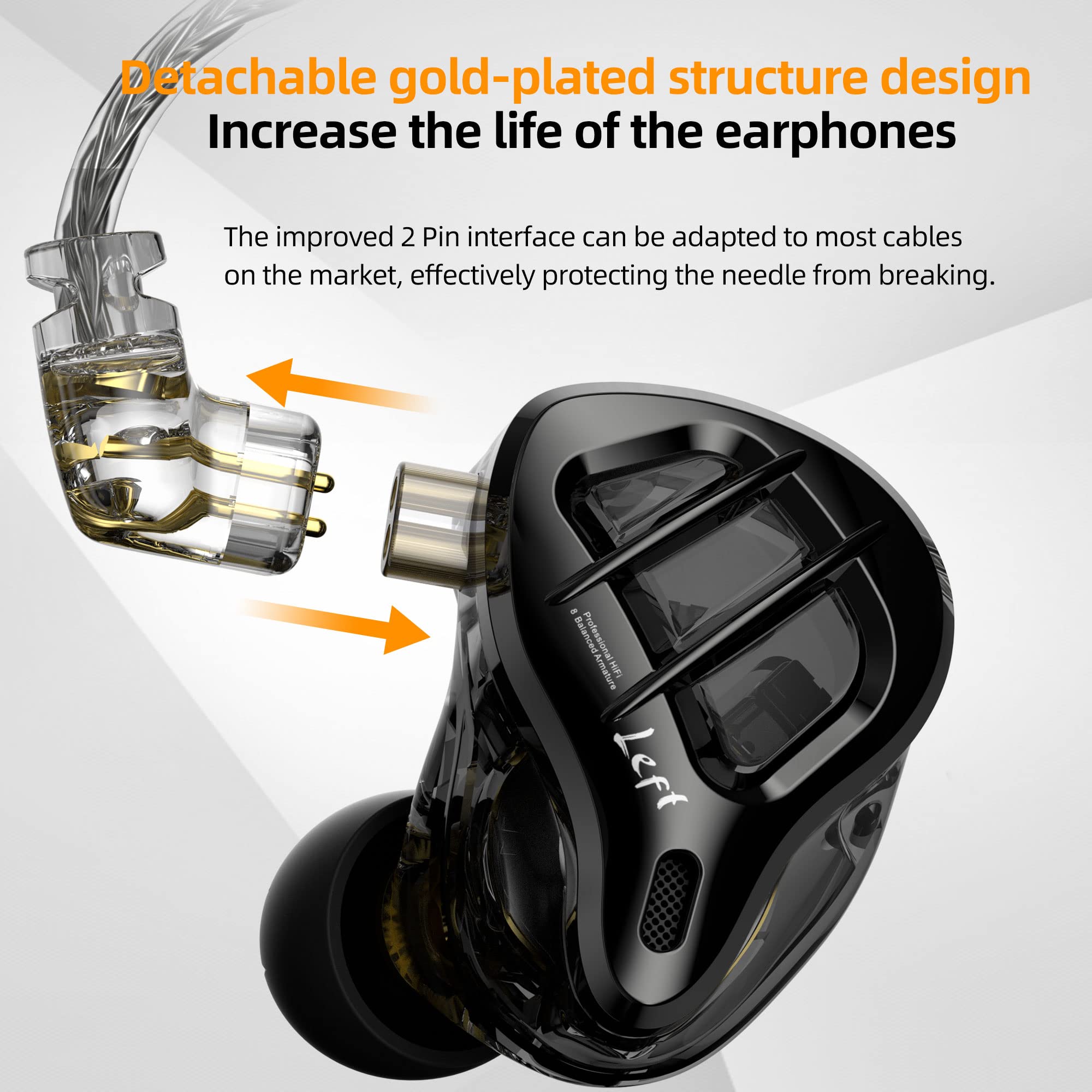 KZ ZAR 7 Hybrid Driver HiFi Wired In-Ear Headphones with Detachable Silver Cable - Audiophile Grade Lossless Sound Earbuds (Black, No Mic) - Perfect for Music Lovers, Studio Monitoring & Gaming