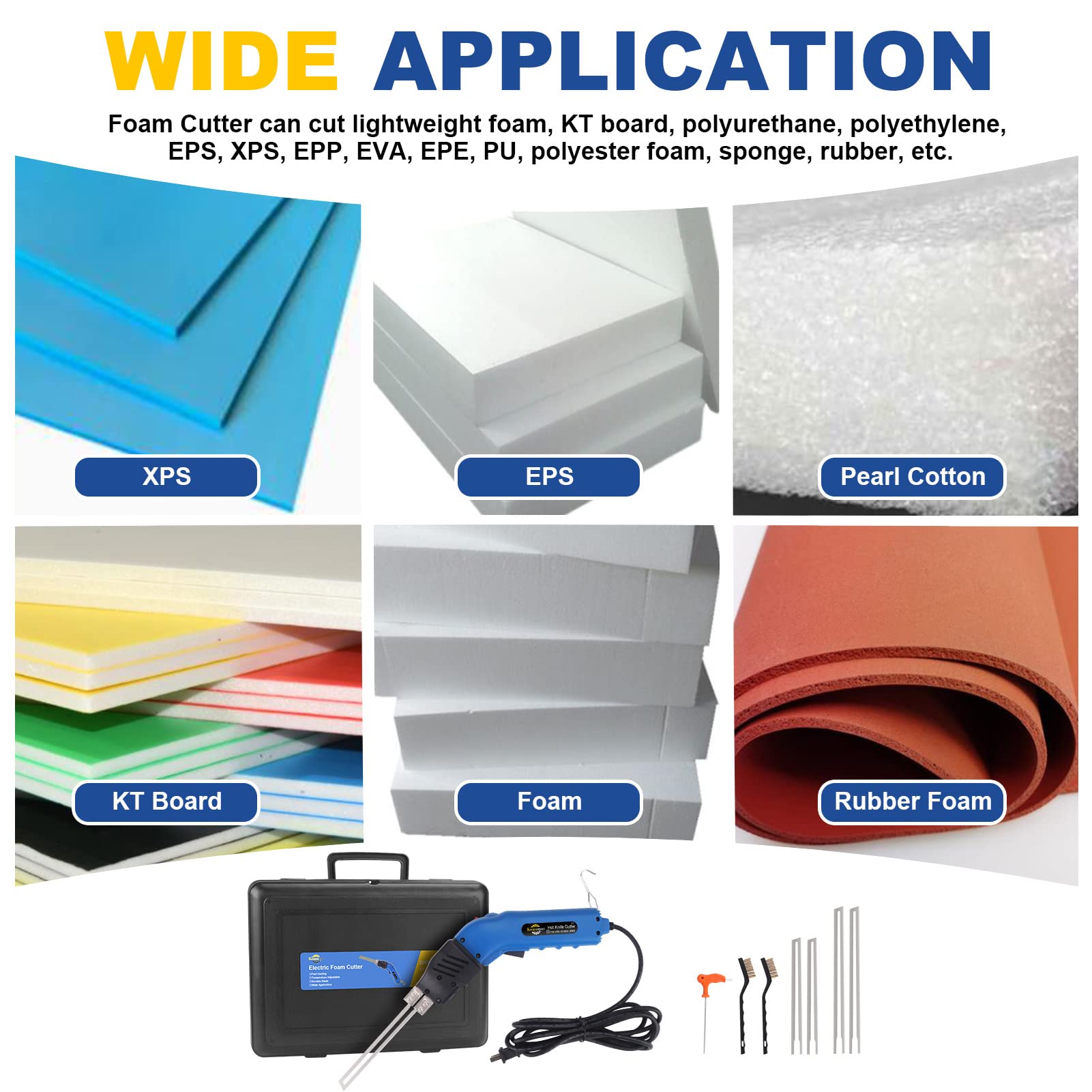 Electric Foam Cutter 200W - Hot Knife Tool for Styrofoam, EPP, EPS, XPS, EVA, EPE, PU & KT Board Cutting - Includes 4 Blades & Air Cooling System (110-120V) - Perfect for DIY Crafts, Model Making & Packaging Projects