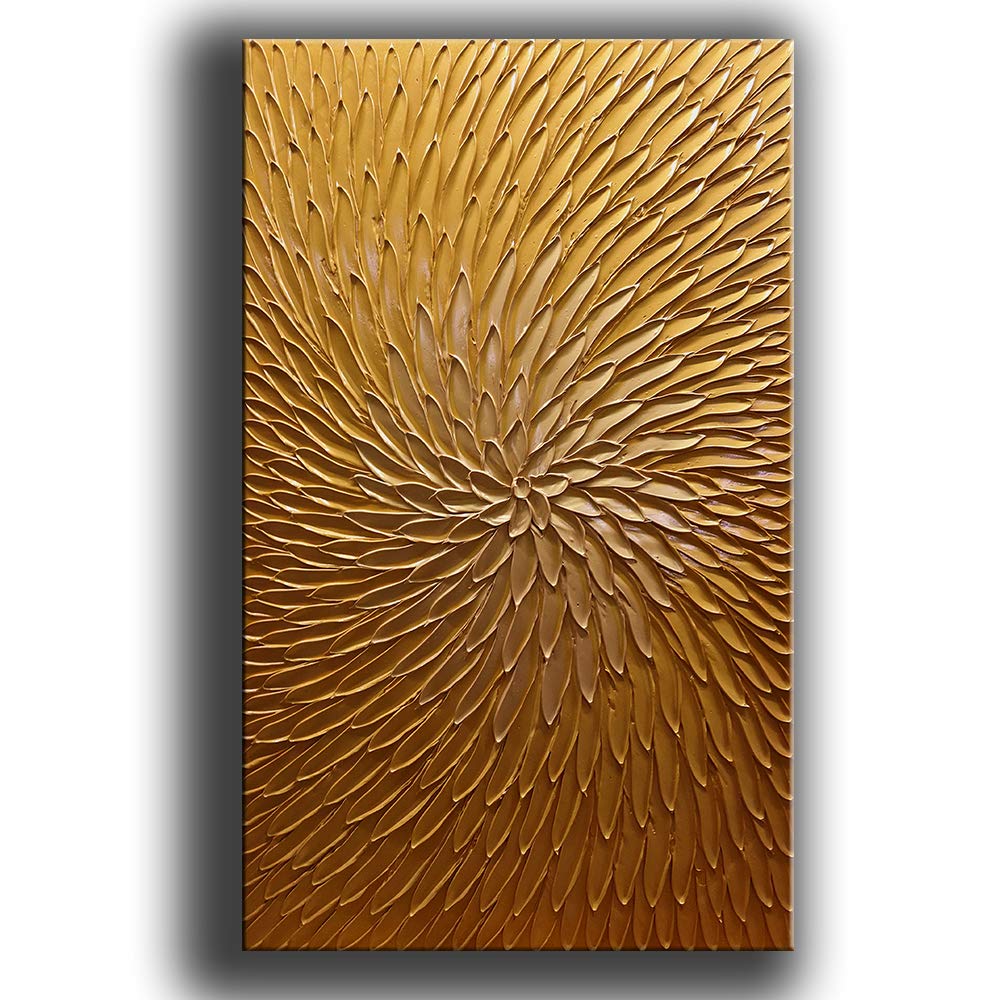 YaSheng Art - 24x36 Inch Large Abstract Oil Painting on Canvas, Metallic Gold Gradient Modern Wall Art for Living Room & Bedroom | Ready to Hang Home Decor | Perfect for Contemporary Spaces, Office & Dining Room