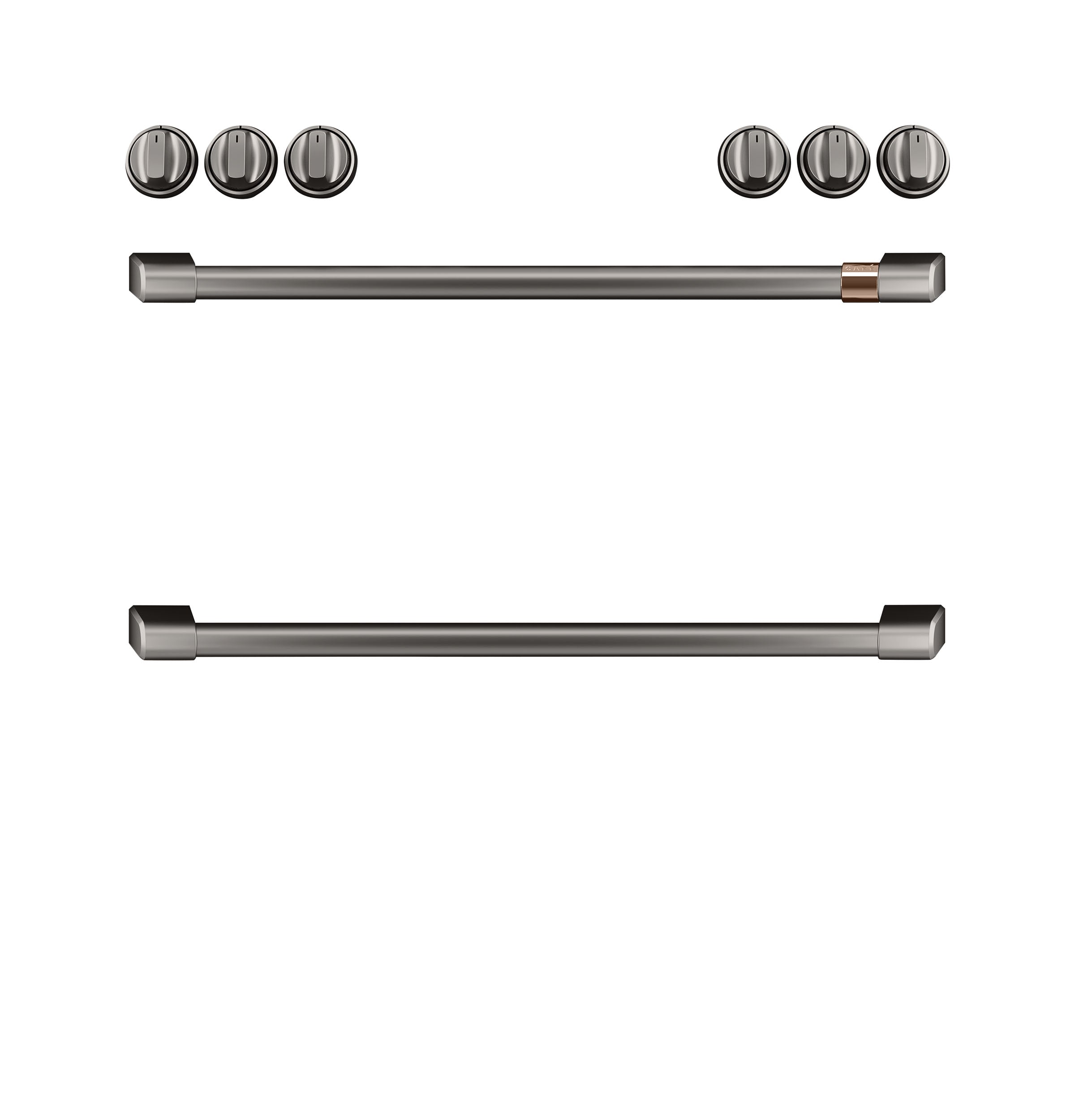 Premium Café™ Brushed Black Front Control Gas Knobs and Handles Set - Modern Kitchen Upgrade for Gas Stoves & Ranges - Perfect for Home Chefs & Professional Kitchens