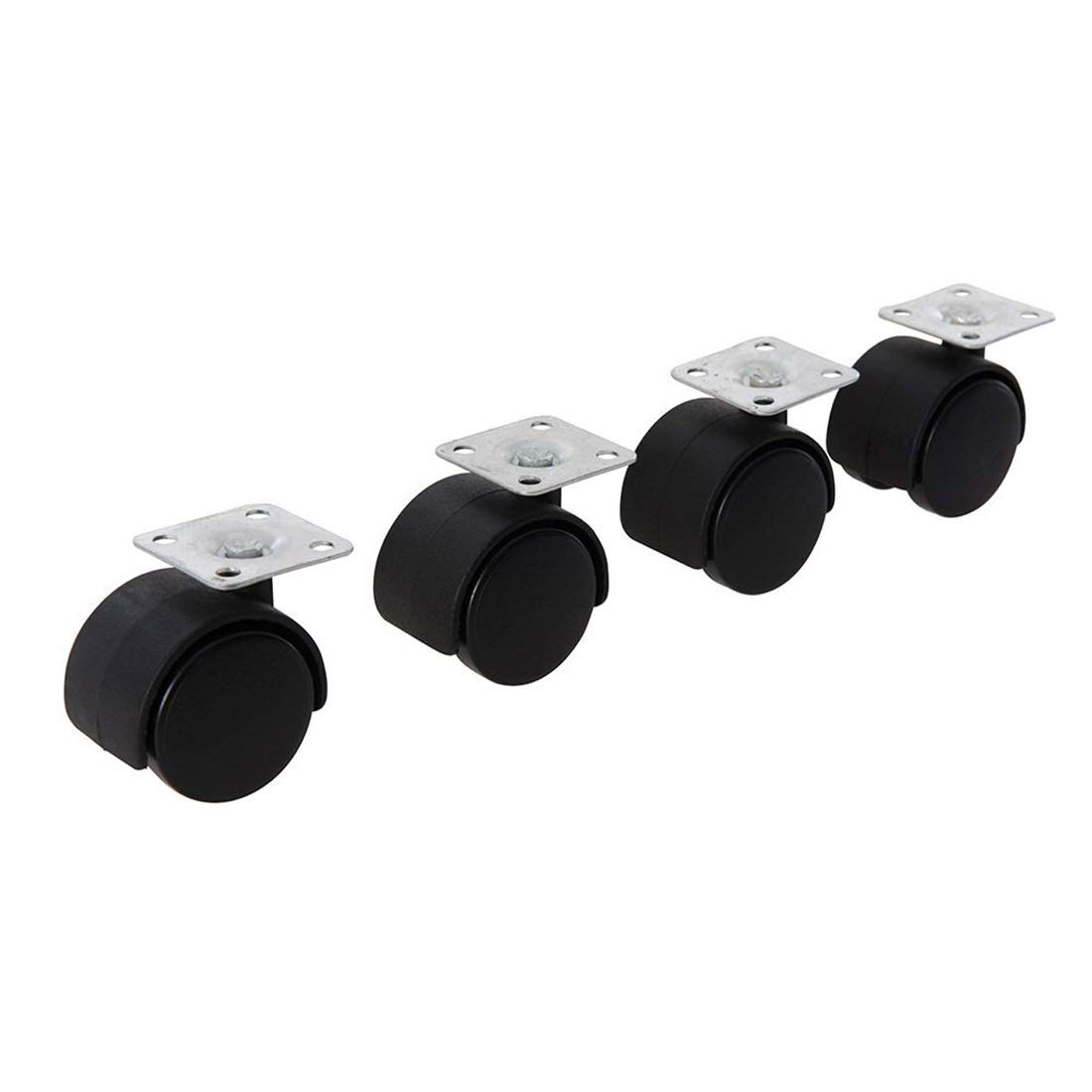 4-Pack Universal Silent Furniture Castors with Twin Wheels & Fixing Plate - 40mm Heavy Duty Mute Casters for Smooth Movement (Black) - Perfect for Office Chairs, Sofas, Cabinets and Home Furniture