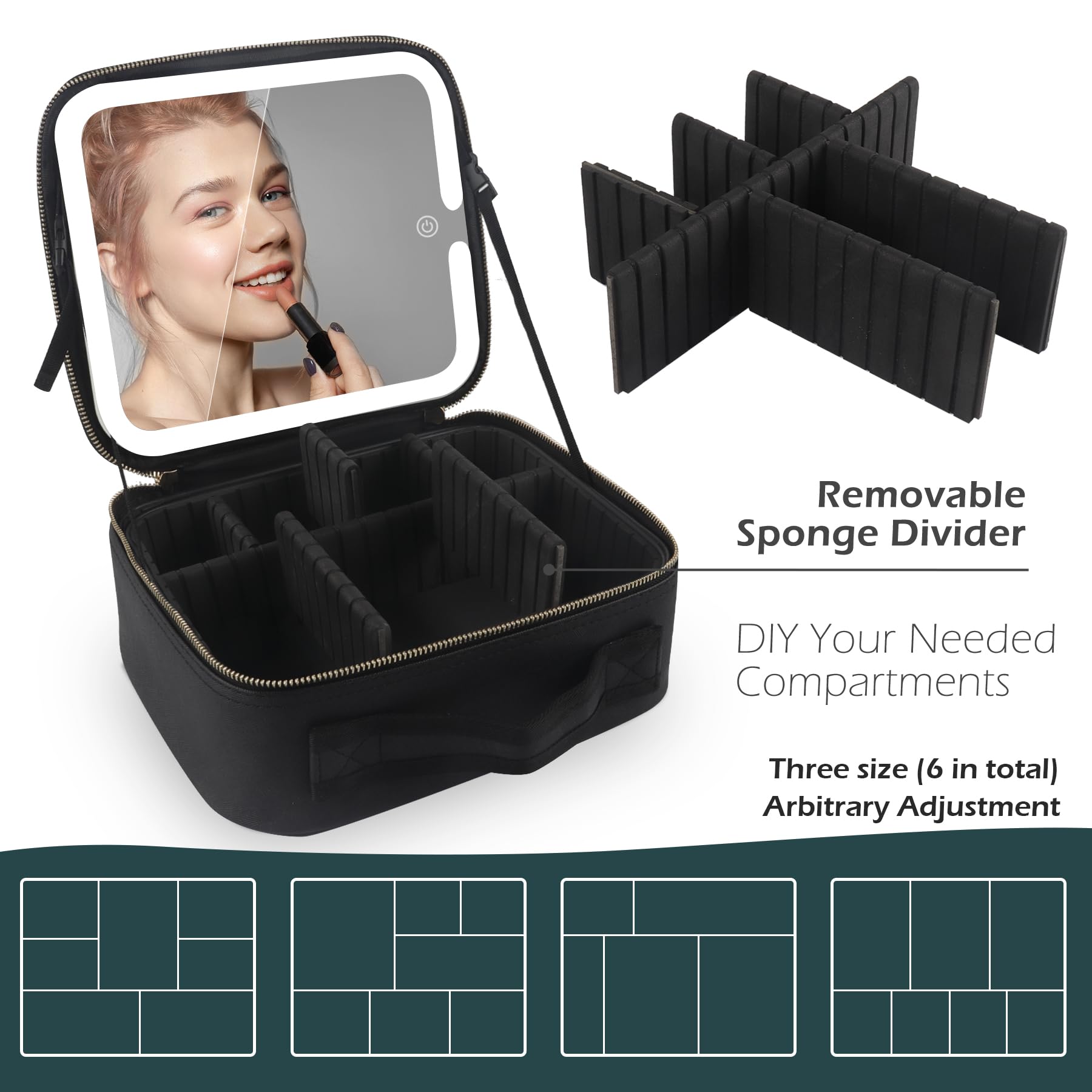 MOMIRA Travel Makeup Bag with LED Mirror - Large Cosmetic Organizer, Adjustable Brightness, Waterproof Toiletry Case for Women | Perfect for Travel, Home Use & Gift Giving