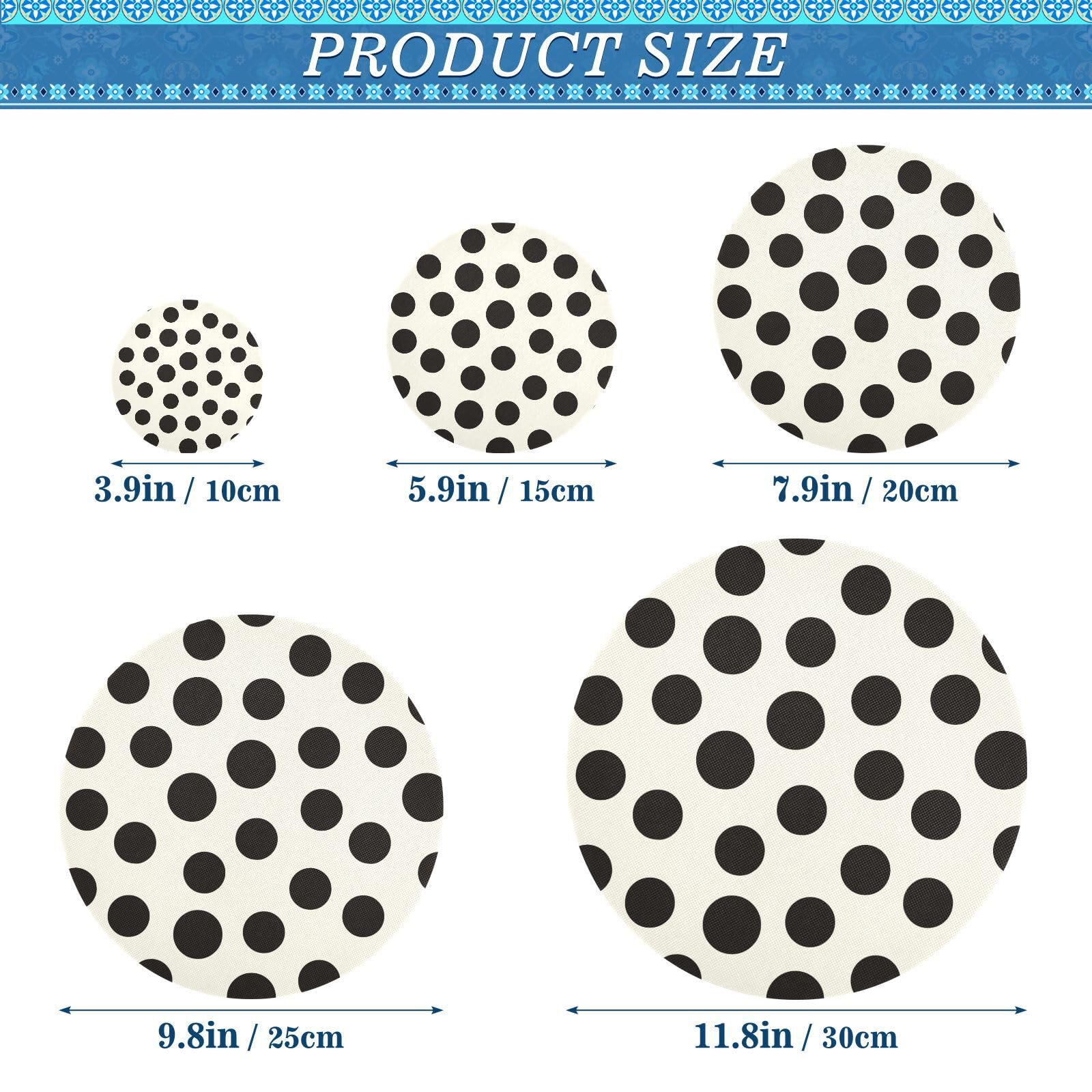 5-Pack Reusable Elastic Bowl Covers - Stretchable Fabric Food Storage Lids for Kitchen (5 Sizes, Black & White Dots) - Perfect for Fruits, Dough, Leftovers, Bread Proofing & Meal Prep