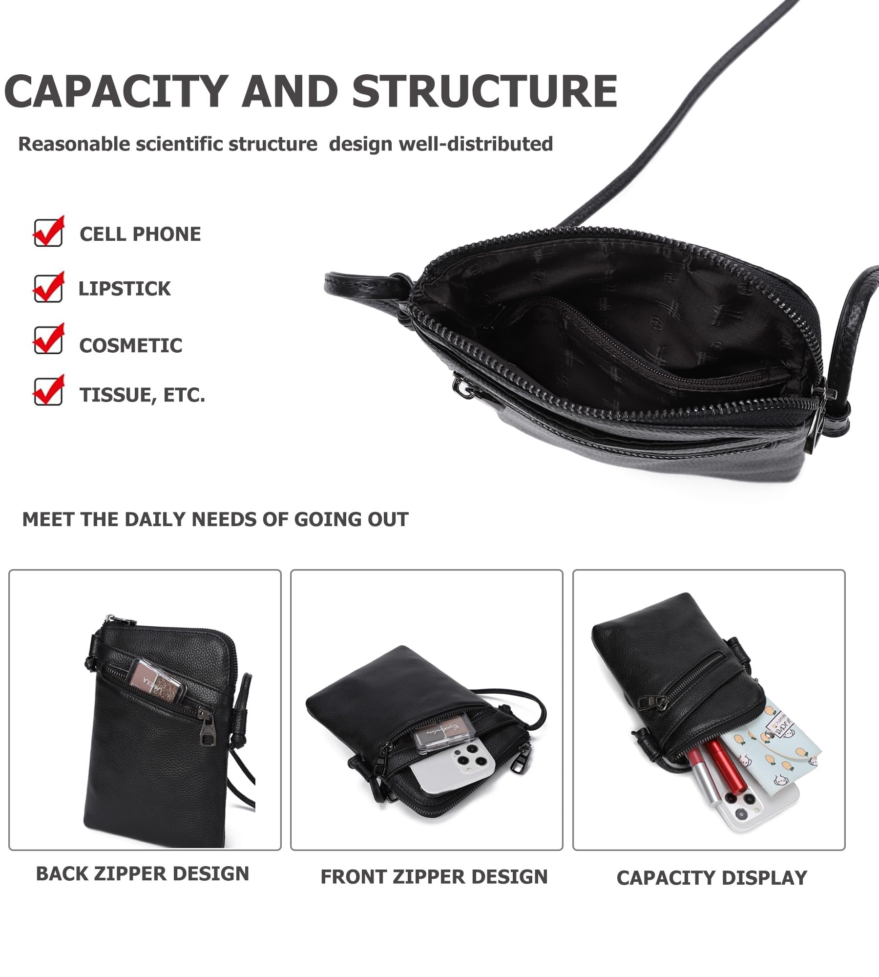 Genuine Leather Crossbody Purse for Women - Small & Large Size Options | Stylish Mini Phone Bag for Everyday Use, Travel & Shopping