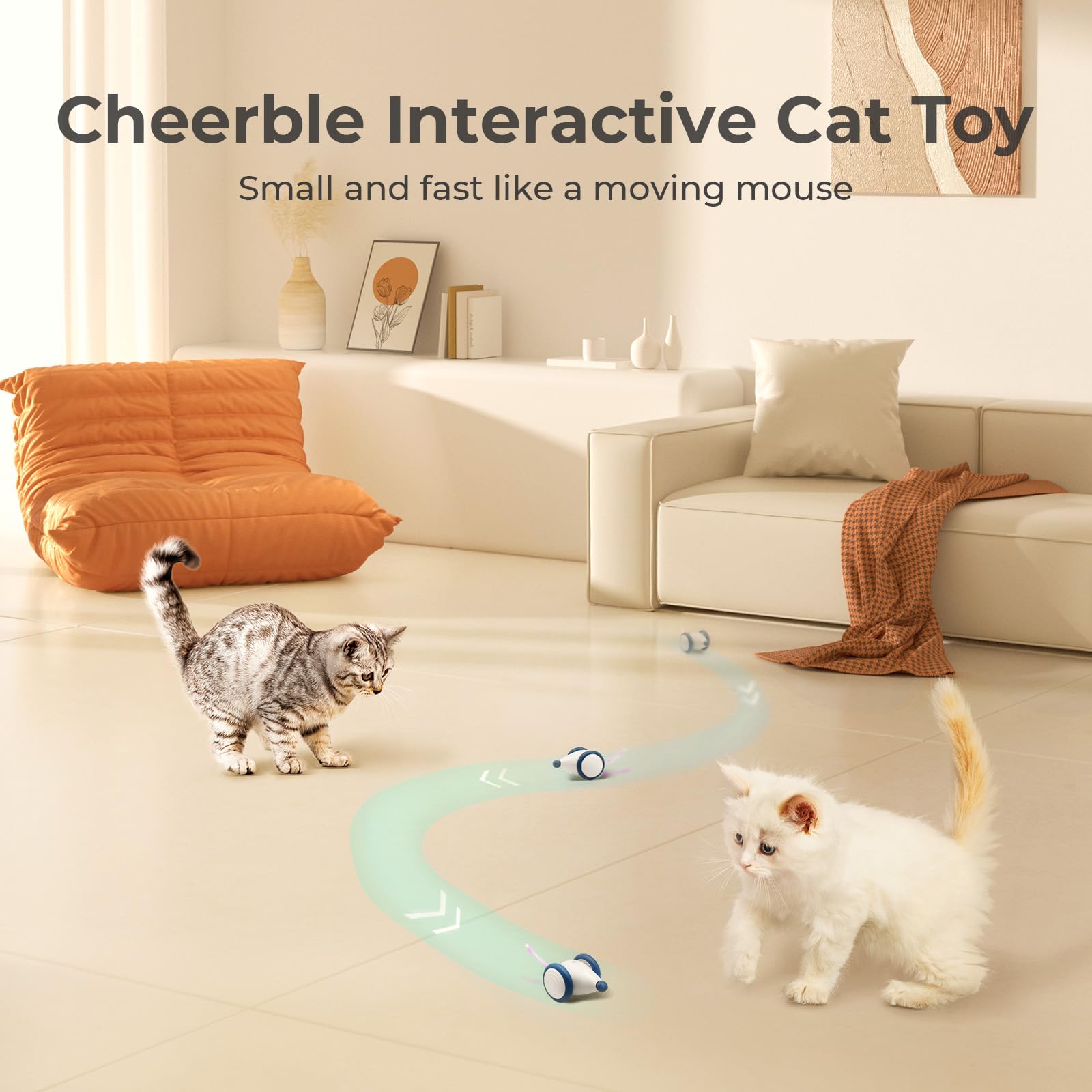 Cheerble Interactive Cat Toys for Indoor Cats - Automatic LED Light-Up Wicked Mouse Toy, Smart Electric Kitten Toy with USB Rechargeable & Auto On/Off (Blue) - Perfect for Playtime, Exercise, and Boredom Relief for Your Feline Friend