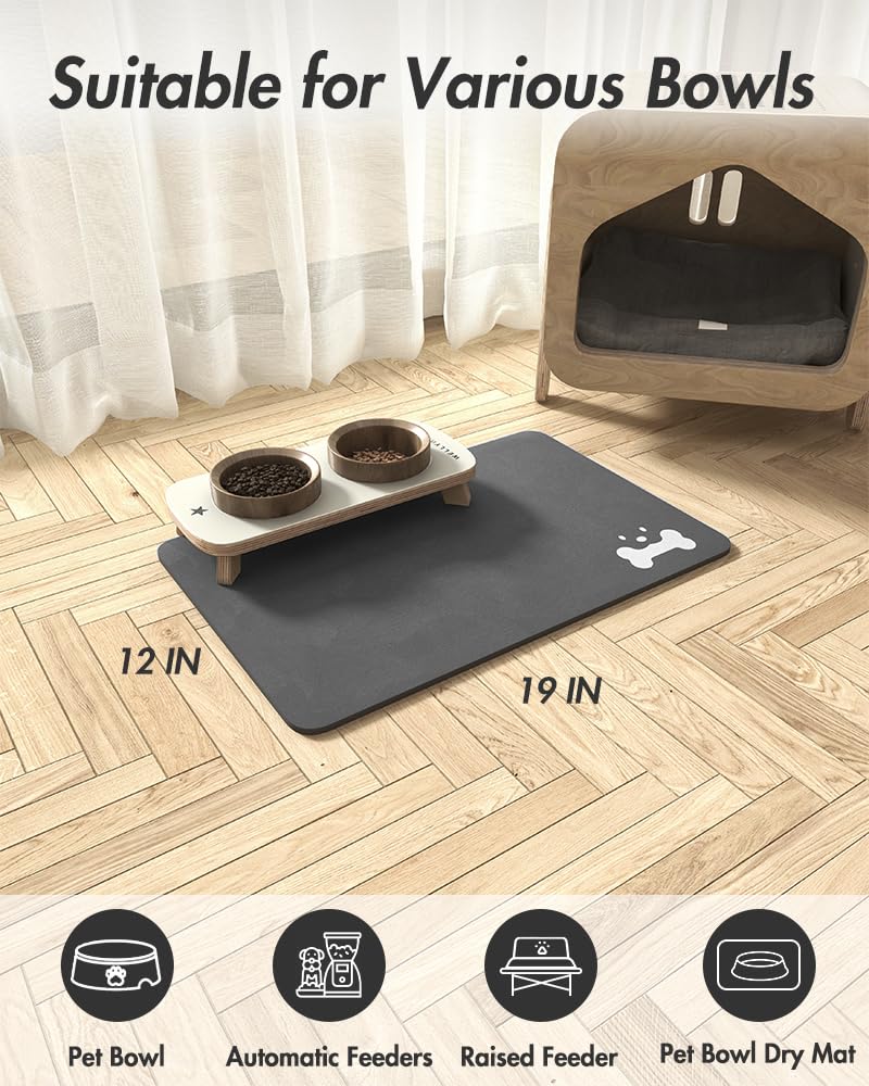 MontVoo Absorbent Pet Food Mat - Quick Dry Anti-Stain Dog & Cat Feeding Mat for Food & Water Bowls - Non-Slip Waterproof Pet Supplies for Messy Drinkers - Perfect for Kitchen, Crate & Hardwood Floors