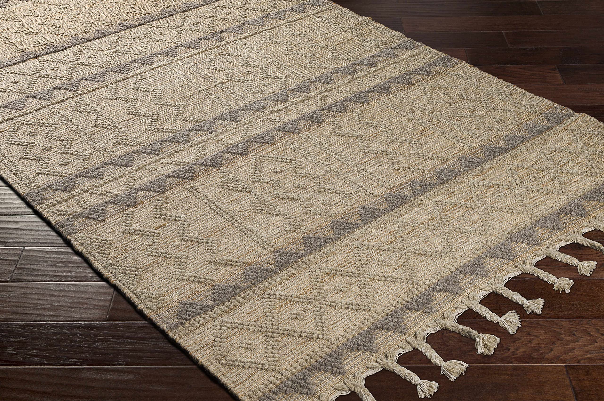 Bohemian Transitional Jute Area Rug 2' x 3' - Tan & Gray Handwoven Natural Fiber Rug for Living Room, Bedroom & Home Decor - Eco-Friendly Floor Mat for Cozy Boho Chic Spaces