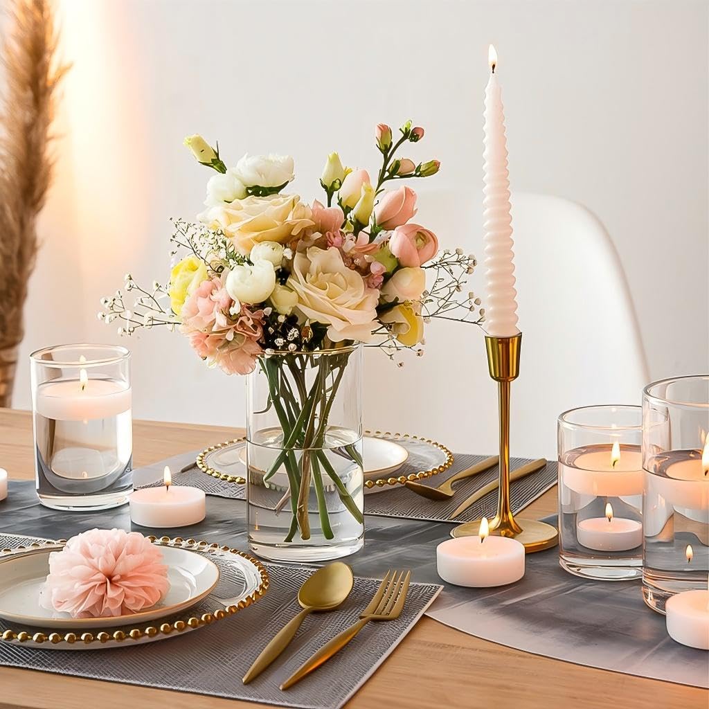 12-Piece Clear Glass Cylinder Vases Set - 6 Inch Tall Wedding Centerpieces, Floral Arrangement Vases for Home Decor, Hurricane Candle Holders for Tables, Shelves & Party Decorations - Perfect for Weddings, Dining Tables, and Living Room Displays