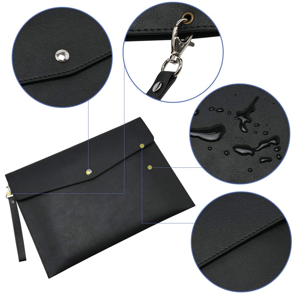 Premium A4 PU Leather Document Folder - Large Capacity Travel Organizer for Papers, Letters, Stationery & Tablet | Water-Resistant File Portfolio & Laptop Sleeve (Black) | Perfect for Office, Business Meetings & Commuting