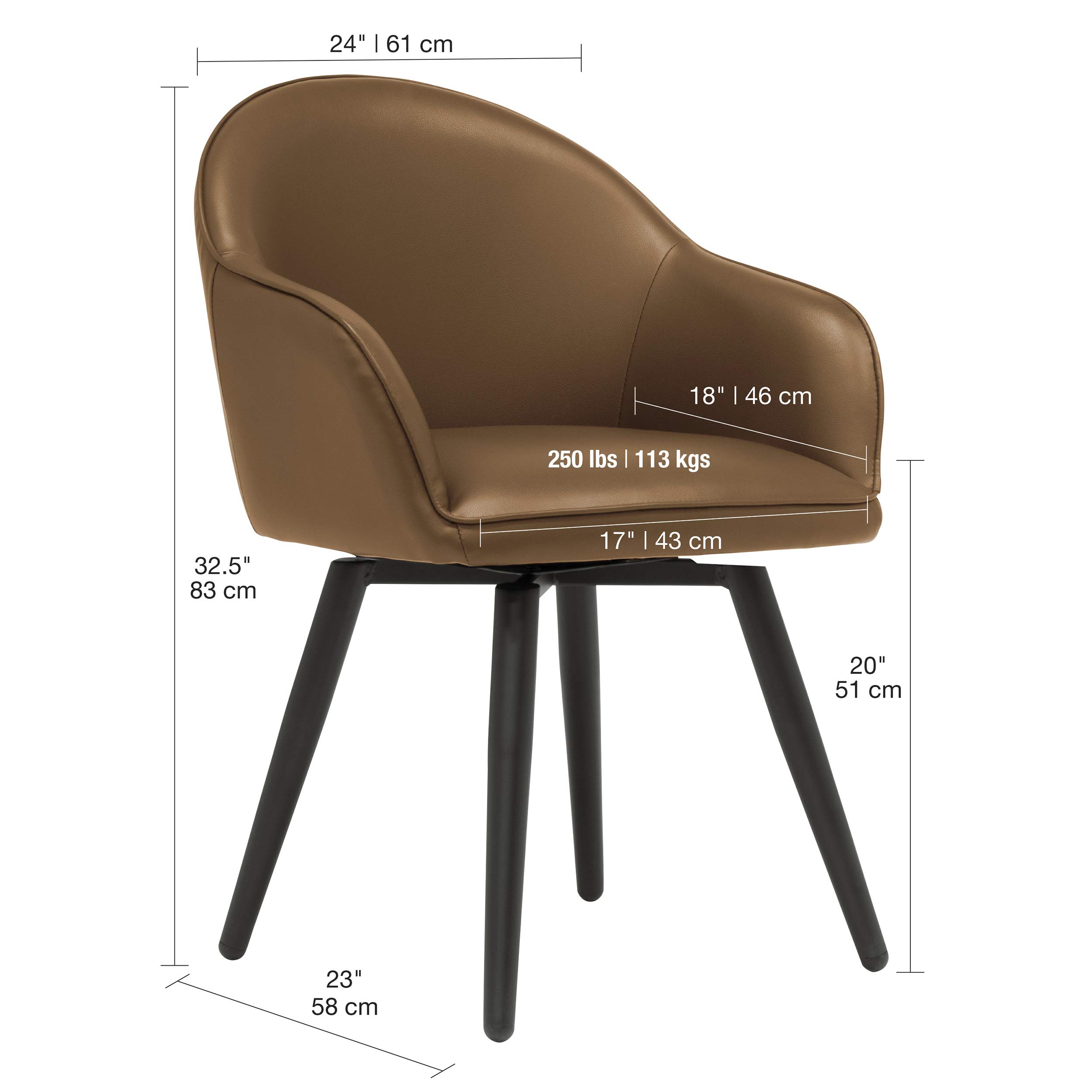 Studio Designs Home Accent Chair, 250 lbs Weight Capacity, Caramel Brown Upholstered Lounge Chair - Perfect for Living Room, Bedroom, or Office Decor