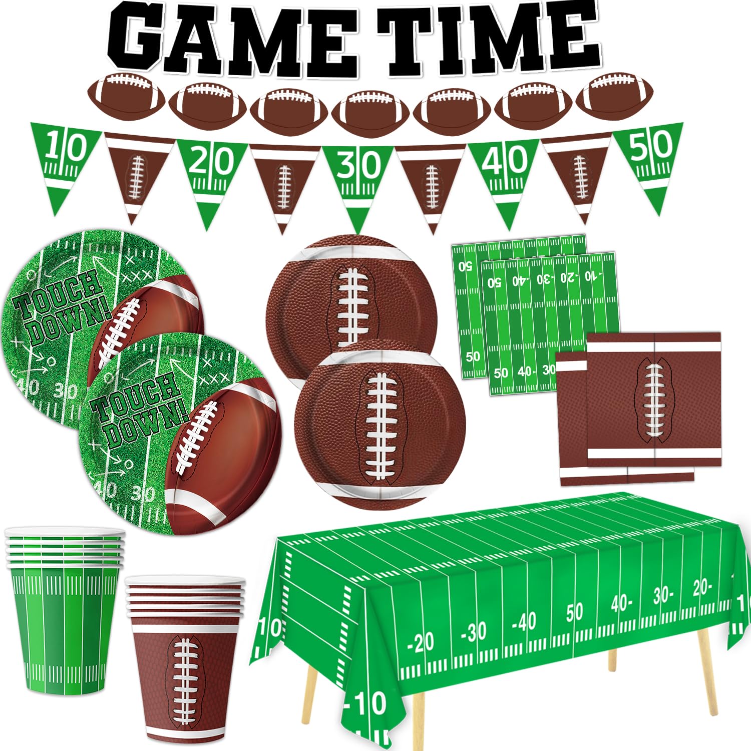 Football Party Supplies Kit - 24-Piece Decorations Set with Plates, Napkins, Cups & Tablecloth for Football Birthday, Tailgate & Game Day Parties - Perfect for Sports Themed Events & Home Decor