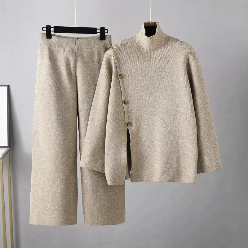 Women's Cozy Casual Wool Two Piece Pants Set - Soft Winter Lounge Outfit for Home & Office Wear