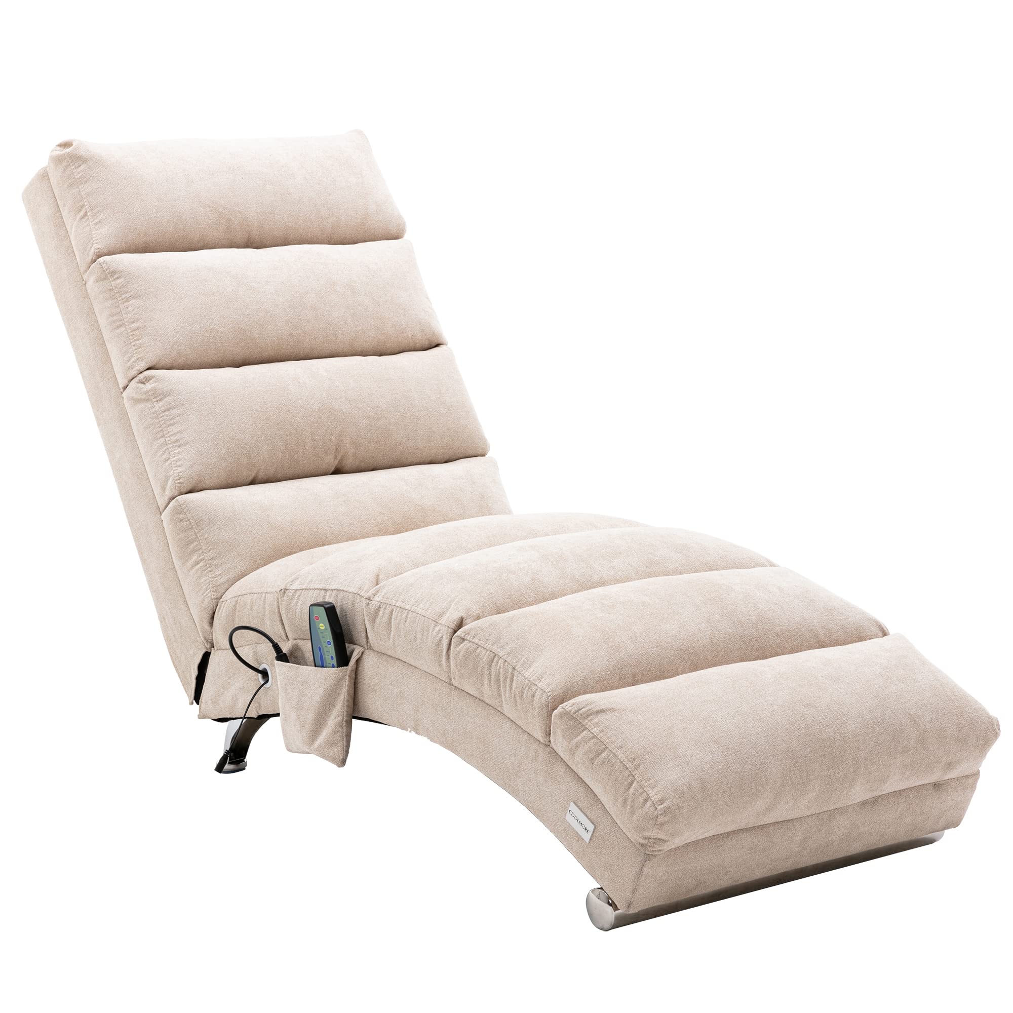 Electric Recliner Massage Chaise Lounge Chair - Ergonomic Linen Accent Chair with Adjustable Backrest, Modern Long Lounger for Living Room, Office & Bedroom - Perfect for Relaxation, Reading & Napping (Beige)