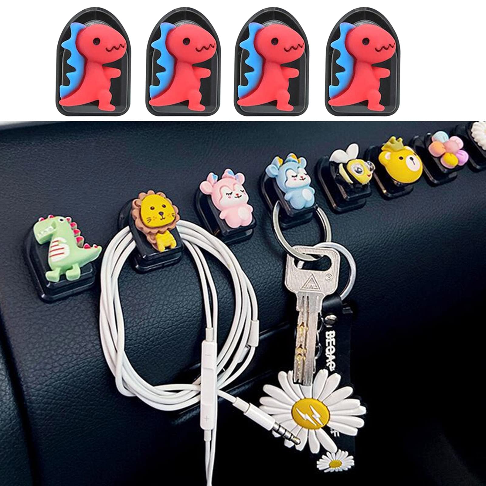 Creative Mini Car Sticky Hooks - Cute Cartoon Car Dashboard Hooks for Organizing USB Cables, Keys & Earphones | Car Interior Accessories for Neat & Tidy Vehicle Storage