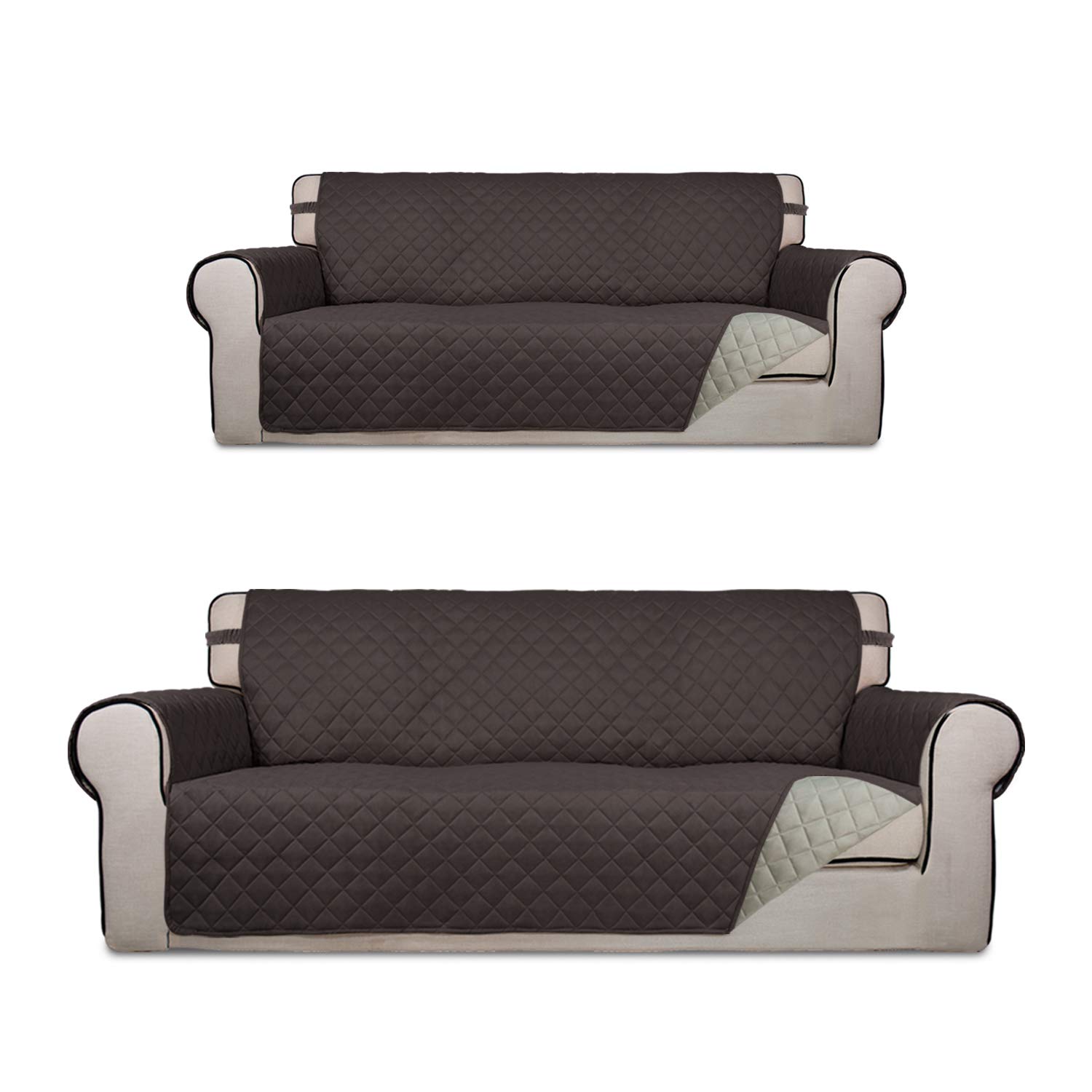 PureFit Oversized Reversible Sofa Cover - Chocolate/Beige Stretchable Couch Slipcover for Living Room, Sectional, Loveseat - Protects Furniture from Pets, Kids & Spills