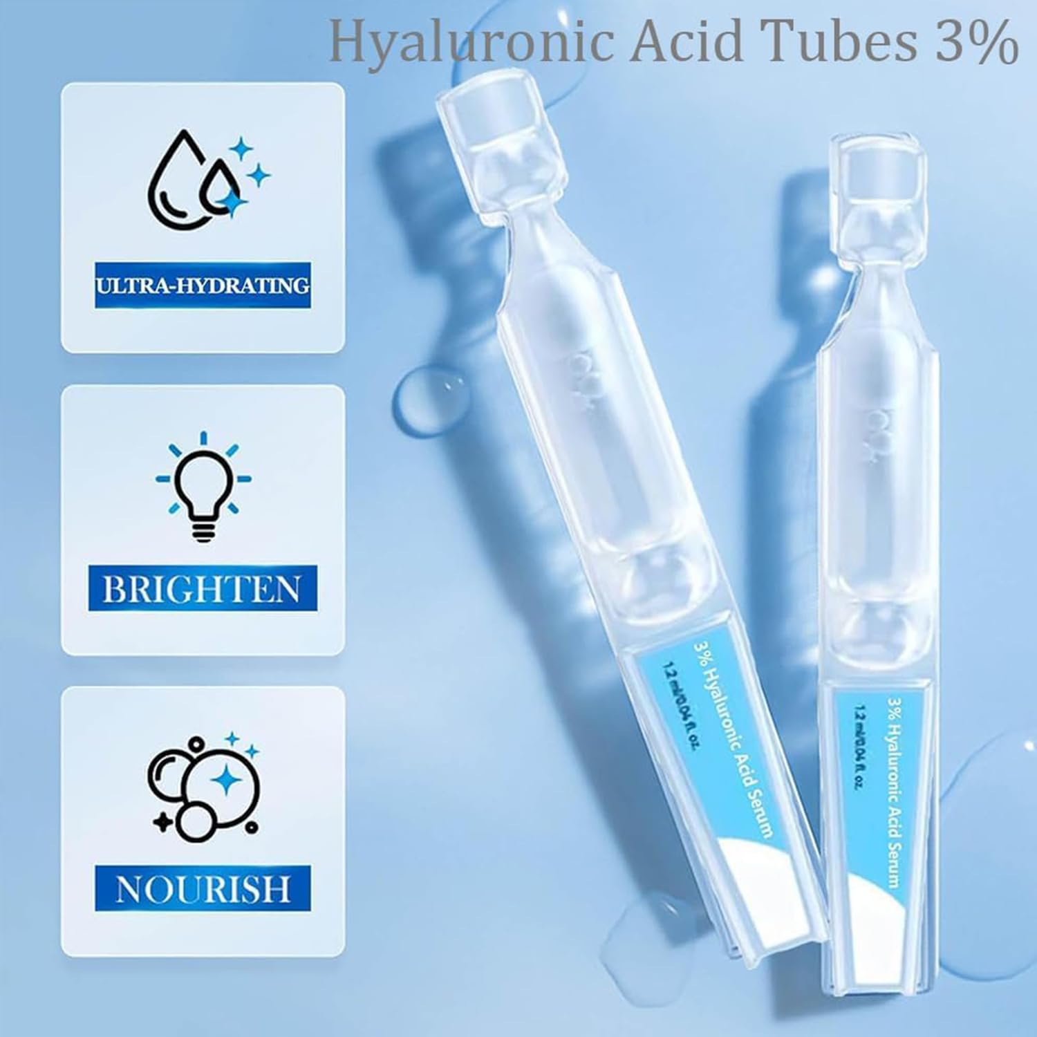 **30PCS/Box 3% Hyaluronic Acid Serum - Ultra-Hydrating Facial Serum for Dry Skin, Anti-Aging & Wrinkle Reduction - Perfect for Night & Day Skincare Routine**