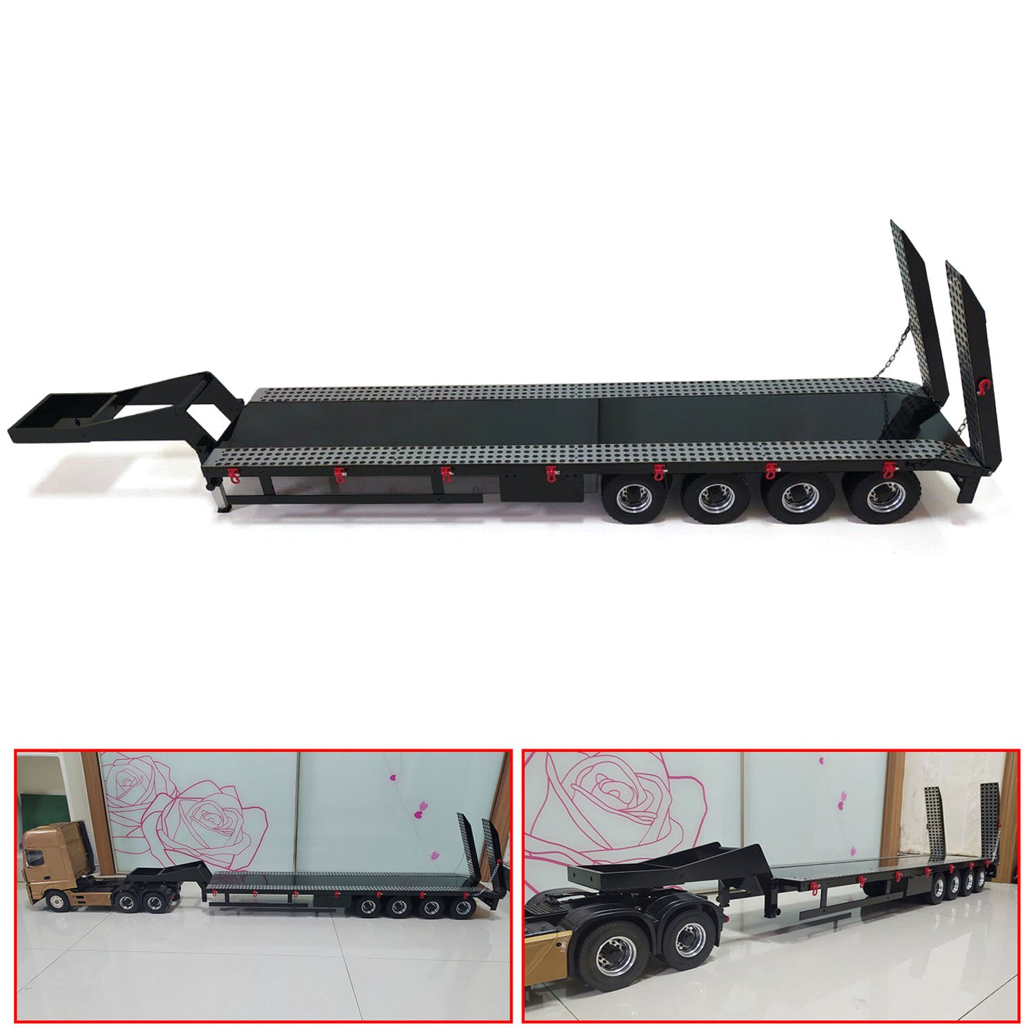 1/14 Scale Metal 4-Axle Semi Trailer for RC Tractor Truck - Remote Control Simulation Vehicle with Electric Motor, Pre-Painted & Assembled - Perfect for RC Car Enthusiasts & Collectors, Great for Racing, Display and Realistic Truck Simulation