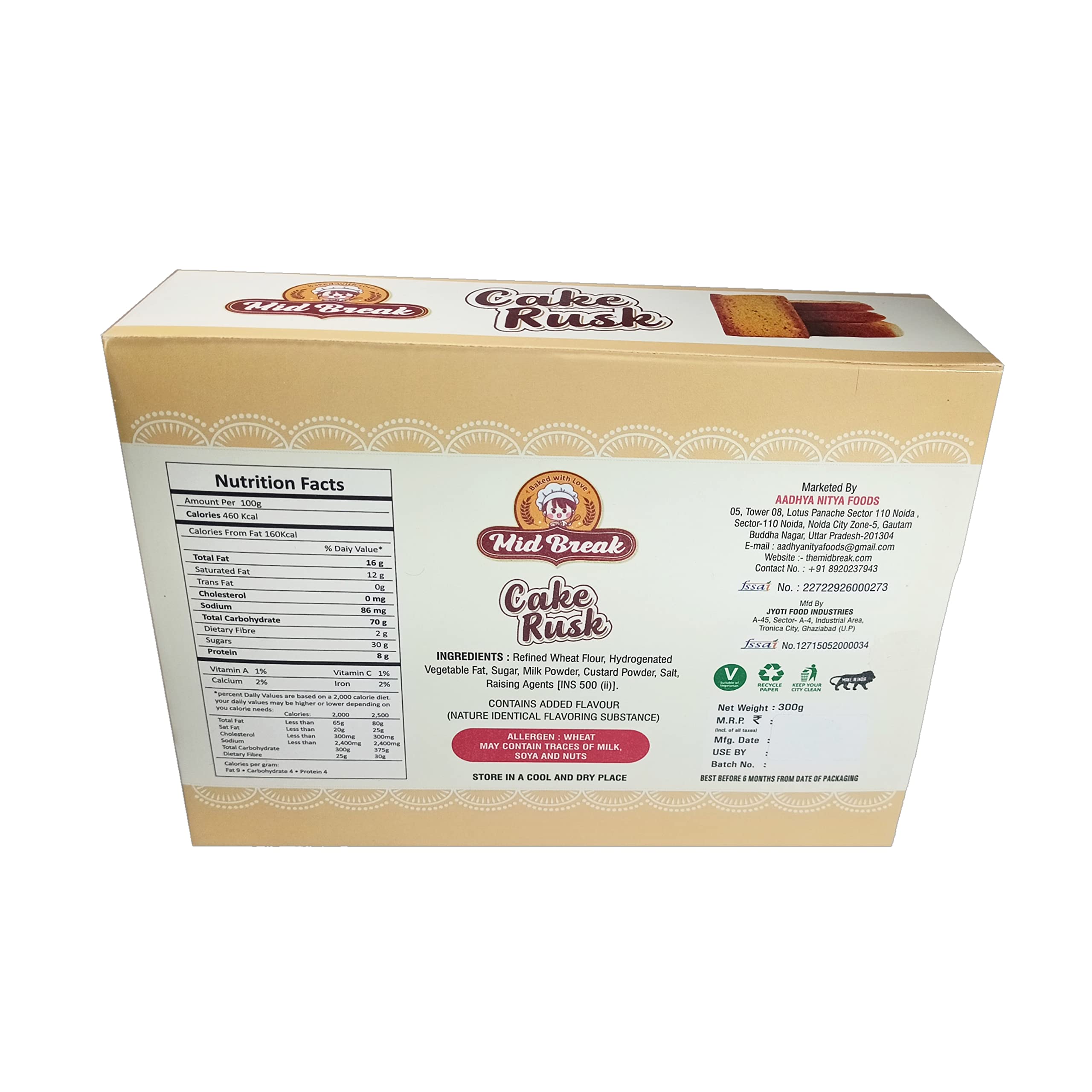 Premium Handmade Eggless Cake Rusks - Extra Soft & Delicious MidBreak Snack, 300g (Pack of 1) - Perfect for Tea Time, Breakfast or Gifting
