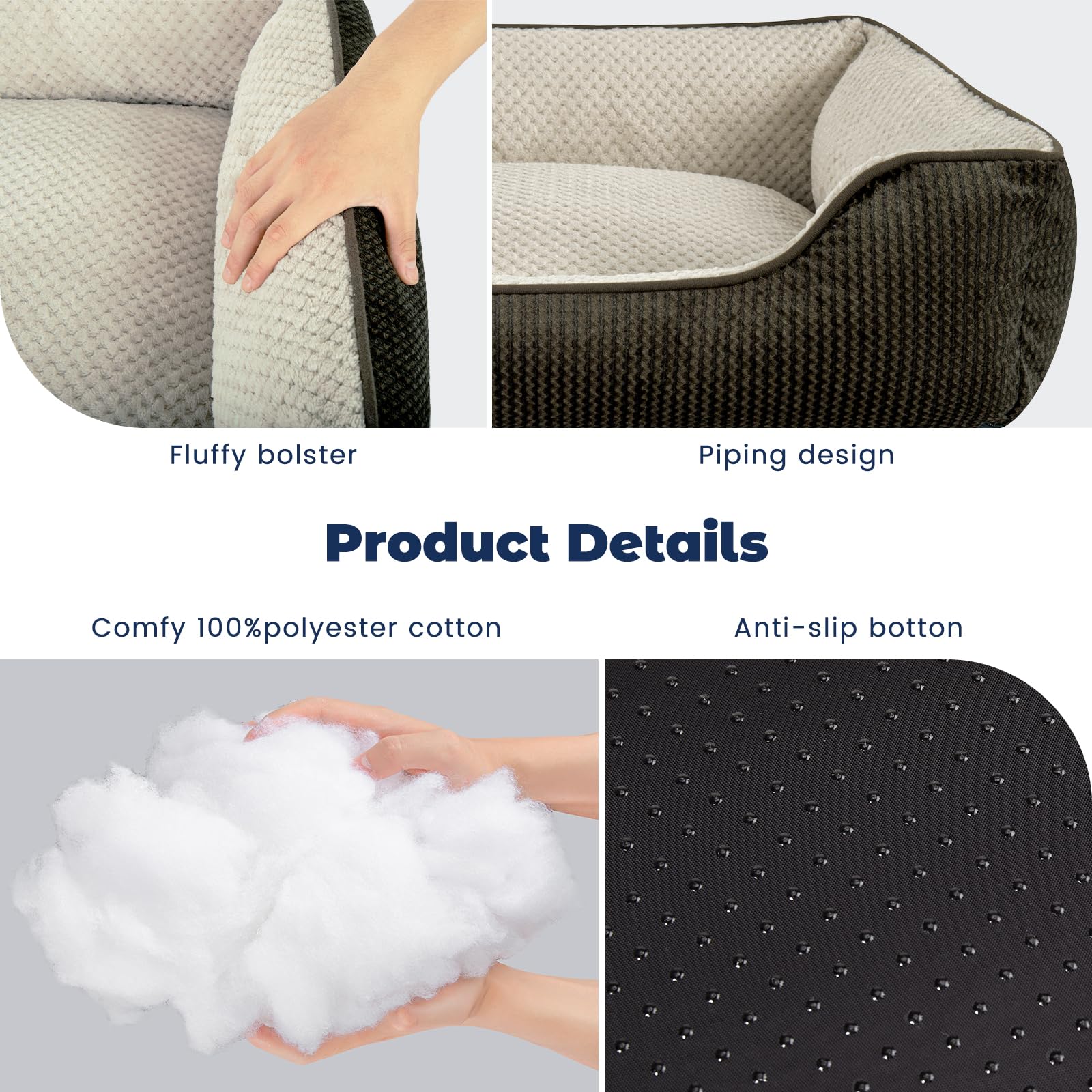 Washable Removable Dog Bed for Medium Dogs & Large Cats - Easy Clean Rectangle Pet Bed with Zipper Cover, Bolster & Non-Slip Bottom, Supportive Side Walls - Brown 30 Inch - Perfect for Crates, Living Rooms & Bedrooms