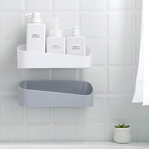 SUNFICON Adhesive Shower Caddy - No Drill Bathroom Shelf Organizer, Wall Mounted Storage Rack for Shampoo, Soap & Bath Essentials - Includes 2 Clear Adhesives - Perfect for Shower, Bathroom & Kitchen (Gray)