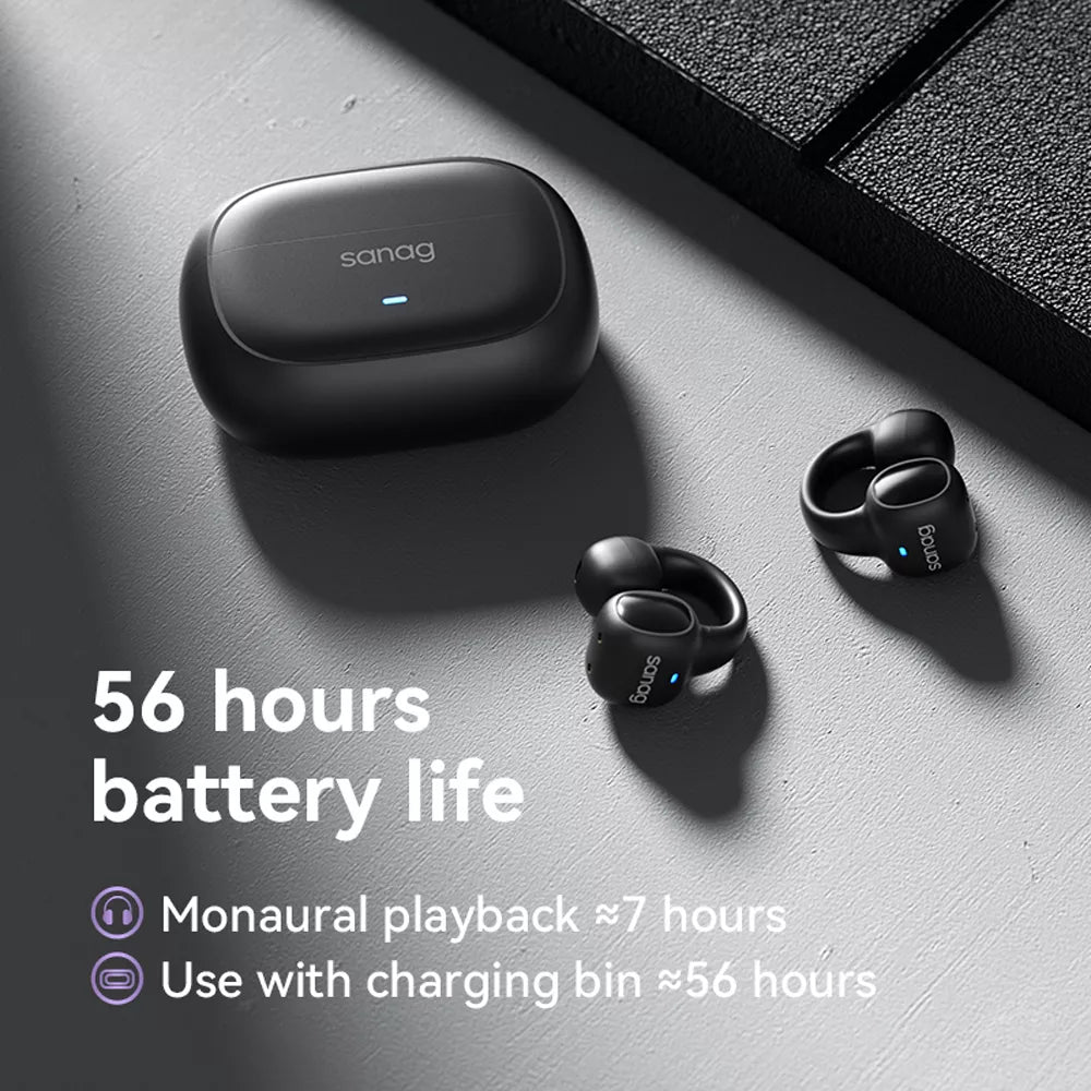Sanag S3S Ear Clip Wireless Bluetooth Smart Air Conduction Headphones - Open-Ear Design for Running, Cycling & Workouts - Sweatproof & Lightweight for All-Day Comfort