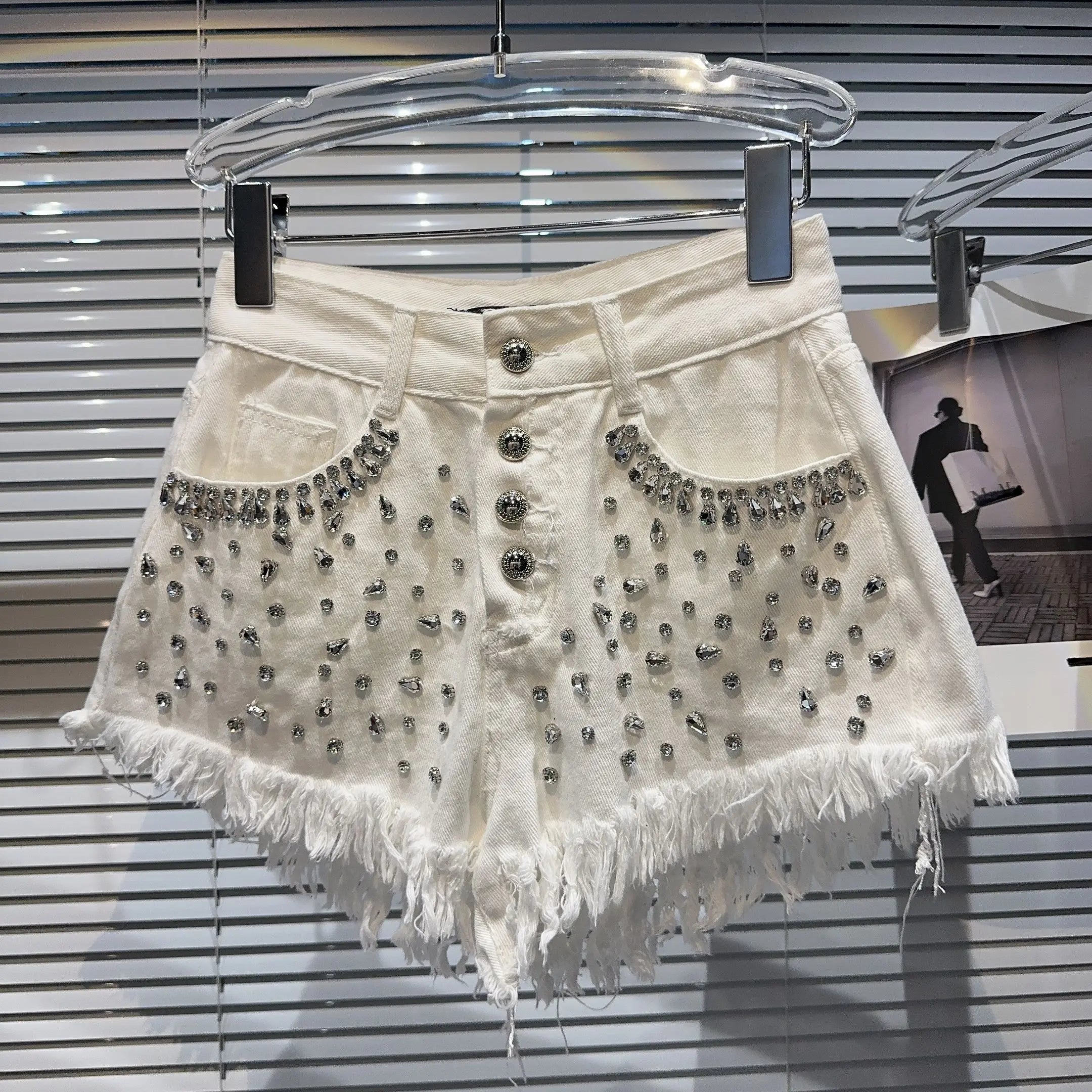 Sparkling Rhinestone Denim Shorts for Women - Sequin Party Shorts for Festivals, Concerts & Night Out